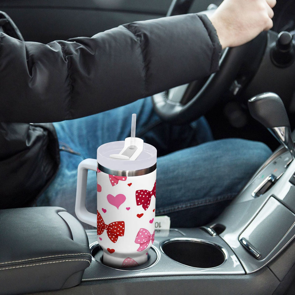 30 oz Insulated Stainless Steel Tumbler Double Wall Stainless Steel Tumbler with 2-Way Drinking Red and Pink Bows - EJXV