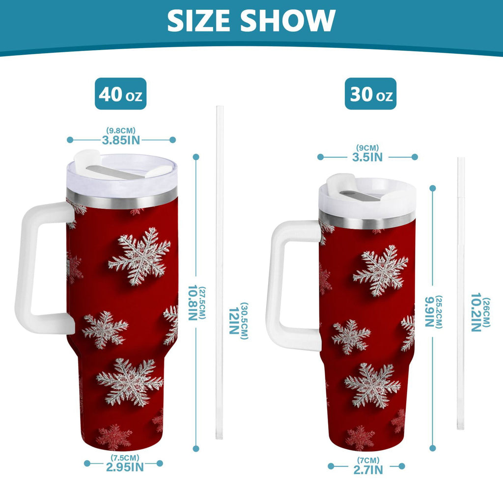 30 oz Insulated Stainless Steel Tumbler Double Wall Stainless Steel Tumbler with 2-Way Drinking Red and White Snowflakes - 7Z4Y