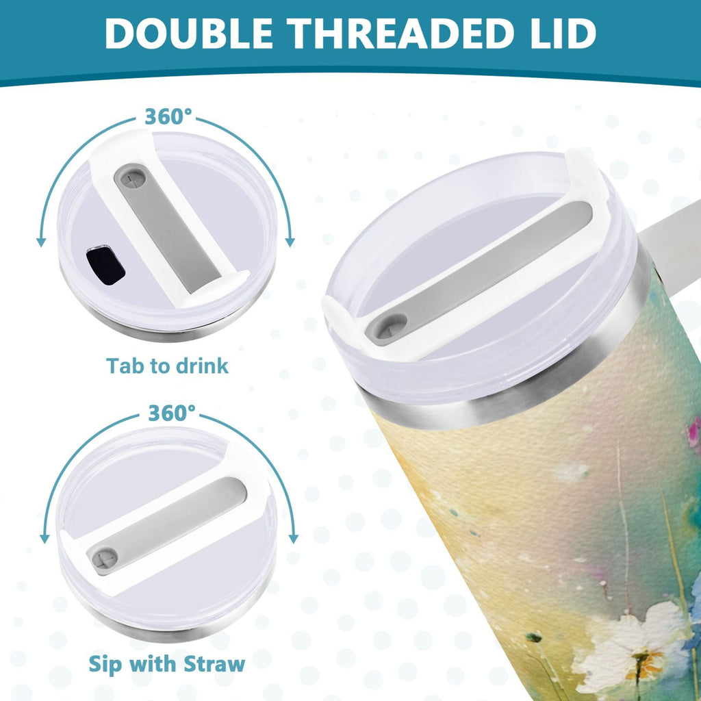 30 oz Insulated Stainless Steel Tumbler Double Wall Stainless Steel Tumbler with 2-Way Drinking Watercolor Wildflowers - X4M2