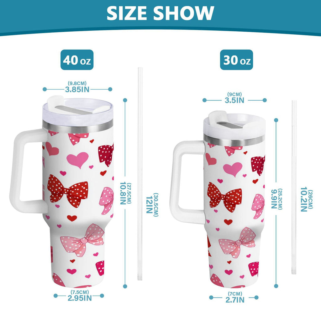 30 oz Insulated Stainless Steel Tumbler Double Wall Stainless Steel Tumbler with 2-Way Drinking Red and Pink Bows - EJXV