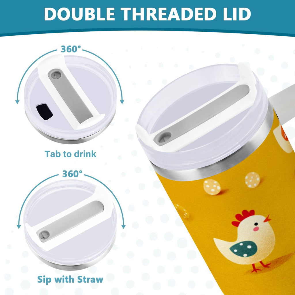 30 oz Insulated Stainless Steel Tumbler Double Wall Stainless Steel Tumbler with 2-Way Drinking Cartoon Chickens Pattern - F8R8