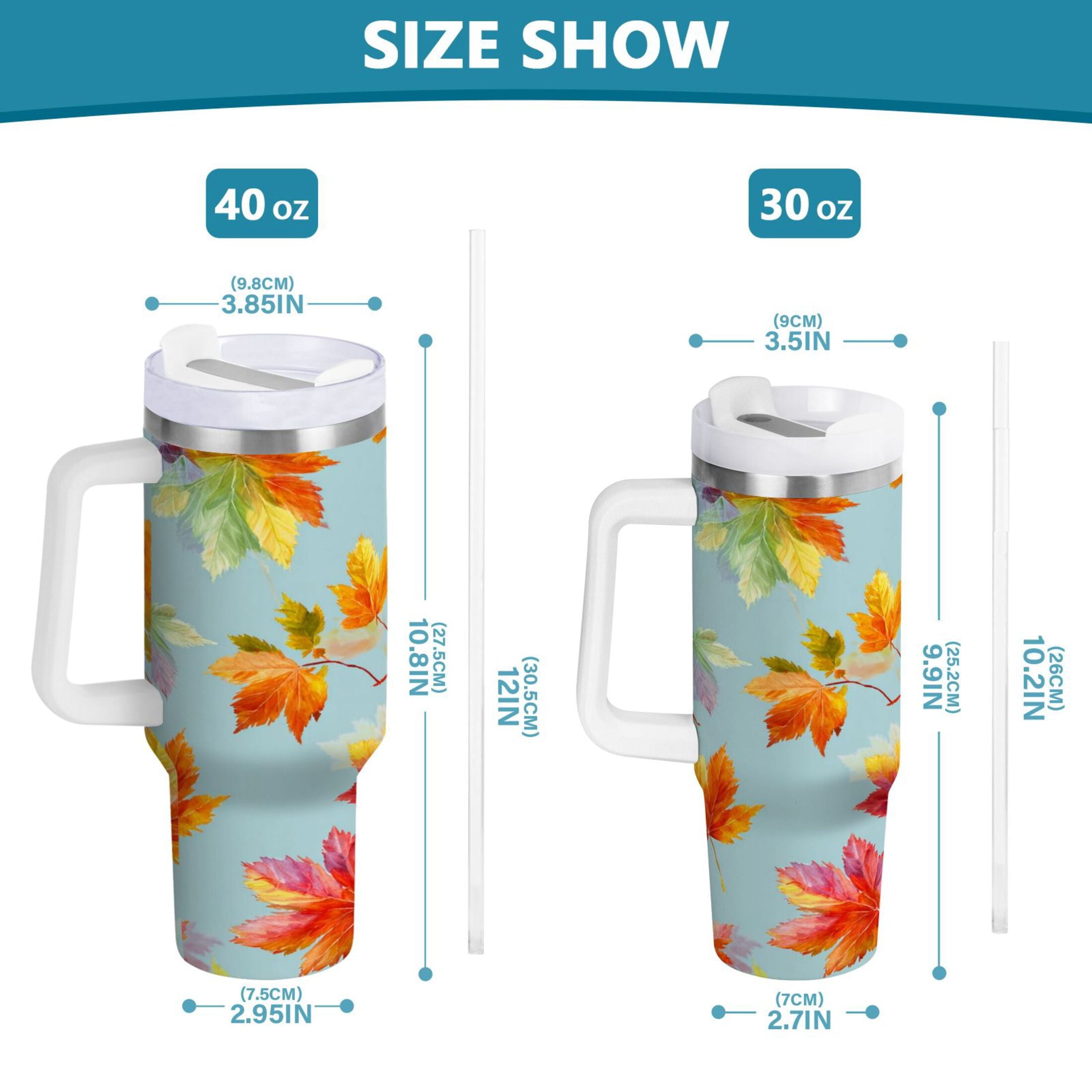 30 oz Insulated Stainless Steel Tumbler Double Wall Stainless Steel Tumbler with 2-Way Drinking Colorful Autumn Maple Leaves - 5L9A