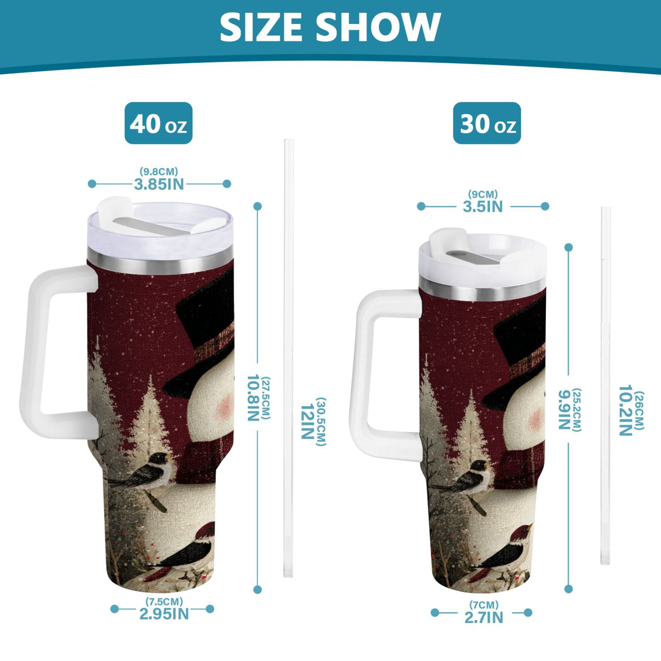 30 oz Insulated Stainless Steel Tumbler Double Wall Stainless Steel Tumbler with 2-Way Drinking Snowman and Birds - NGNC