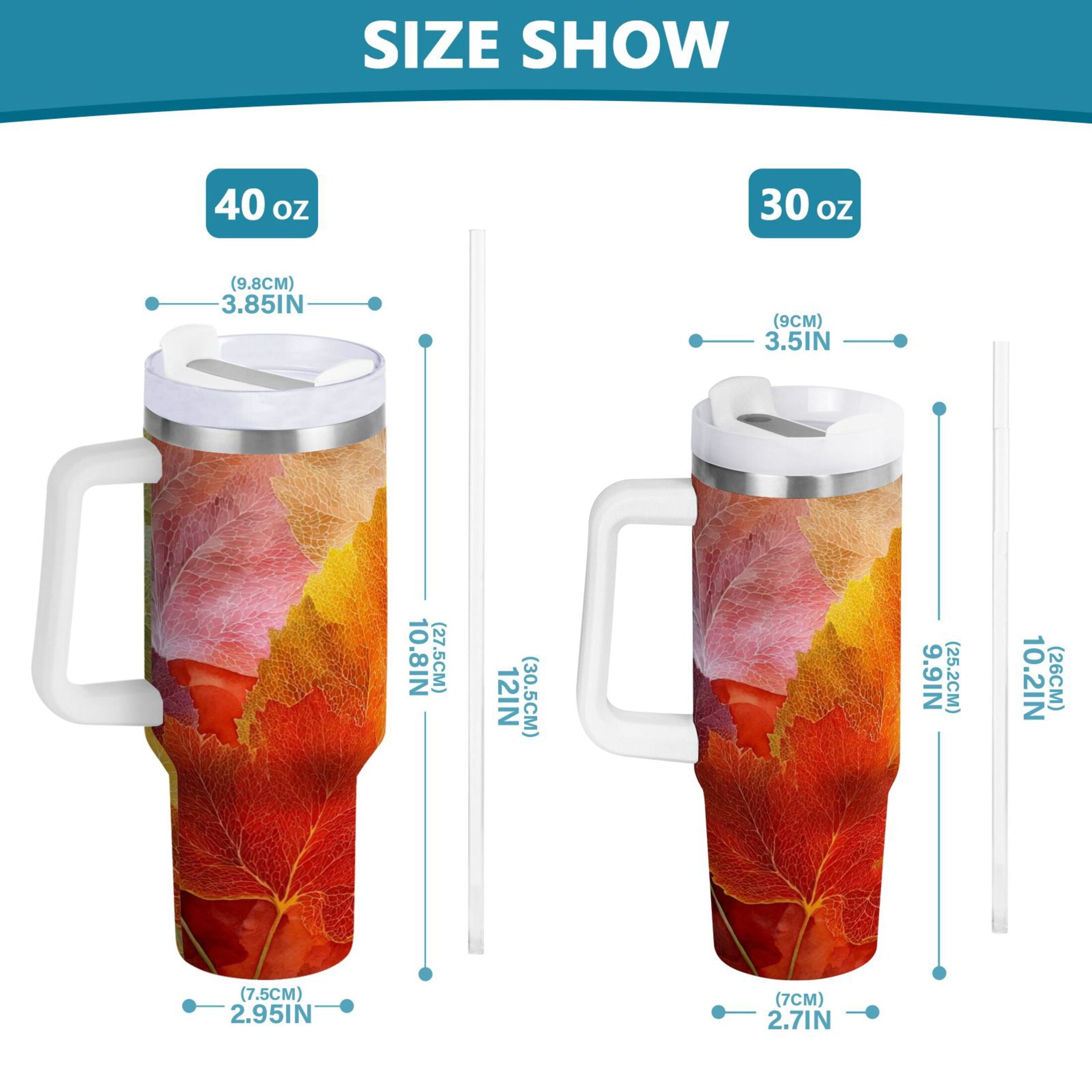 30 oz Insulated Stainless Steel Tumbler Double Wall Stainless Steel Tumbler with 2-Way Drinking Various Shades Autumn Leaves - GYLD