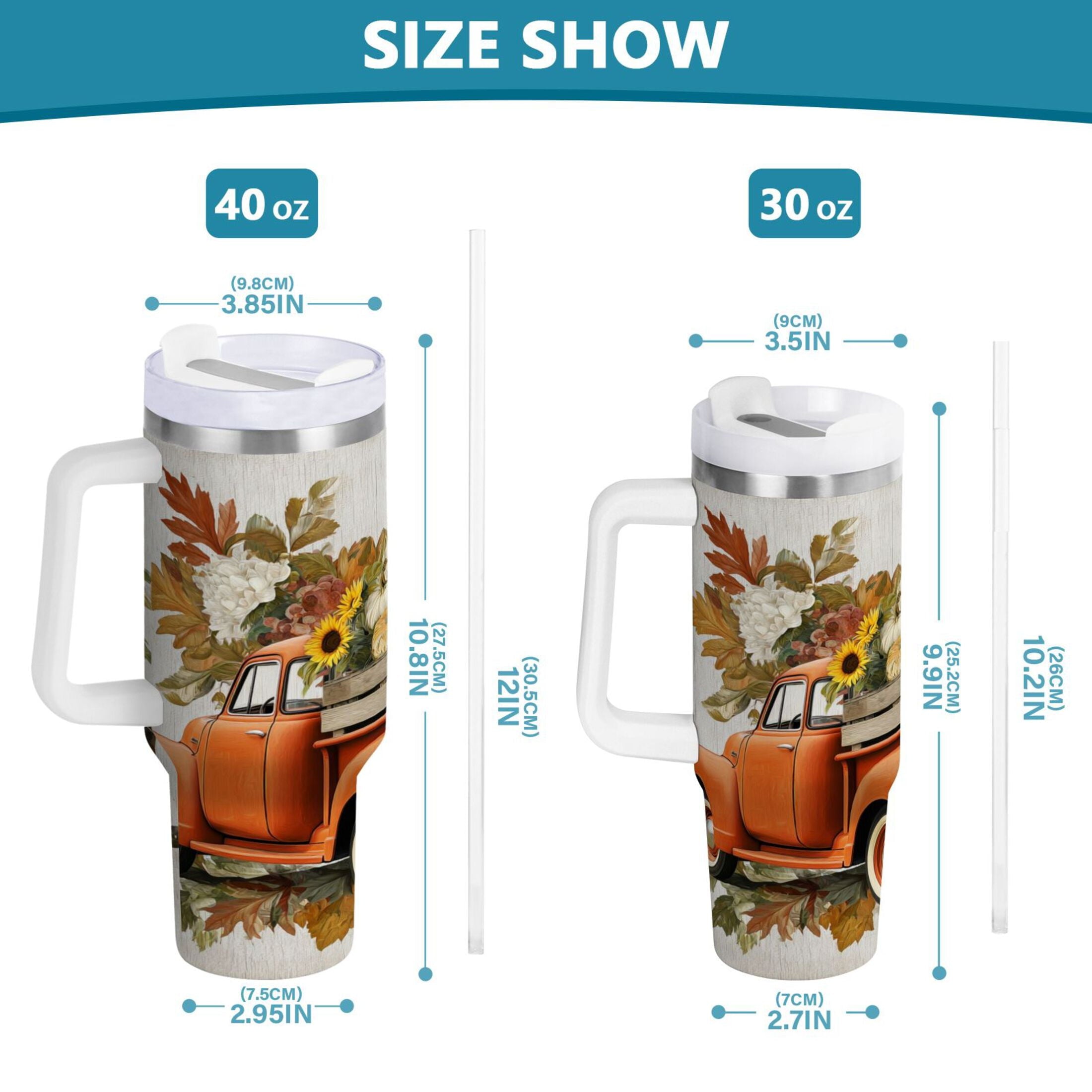 40 oz Insulated Stainless Steel Tumbler Double Wall Stainless Steel Tumbler with 2-Way Drinking Truck Full Of Pumpkins - 5EM8