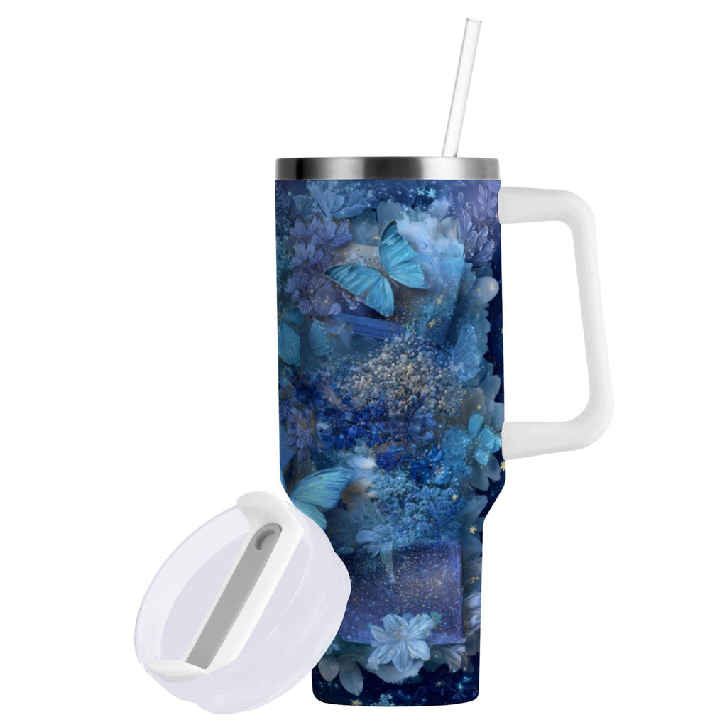 30 oz Insulated Stainless Steel Tumbler Double Wall Stainless Steel Tumbler with 2-Way Drinking Butterflies Books and Flowers - K7D9