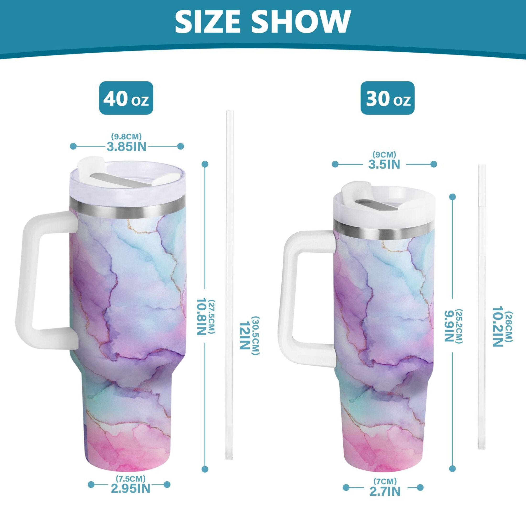 30 oz Insulated Stainless Steel Tumbler Double Wall Stainless Steel Tumbler with 2-Way Drinking Pastel Pink Marble Texture - F7A4