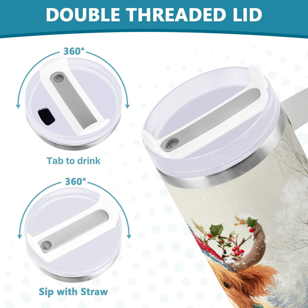 30 oz Insulated Stainless Steel Tumbler Double Wall Stainless Steel Tumbler with 2-Way Drinking Cow Wearing Christmas Hat - BCCC