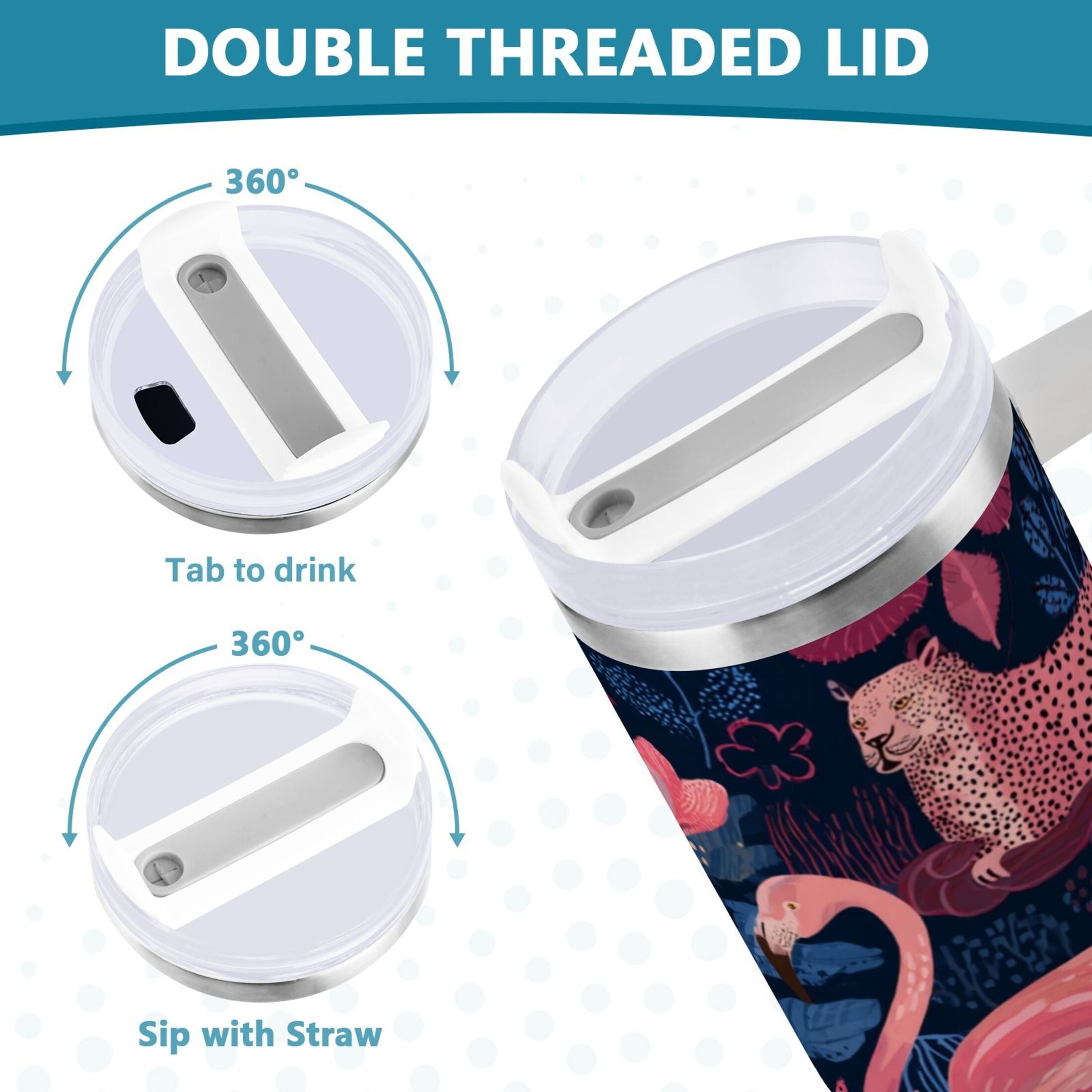 30 oz Insulated Stainless Steel Tumbler Double Wall Stainless Steel Tumbler with 2-Way Drinking Flamingos and Leopard Print - C5CH