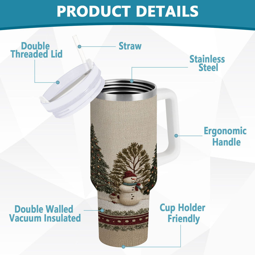30 oz Insulated Stainless Steel Tumbler Double Wall Stainless Steel Tumbler with 2-Way Drinking Snowmen and Deer in The Forest - ENBF