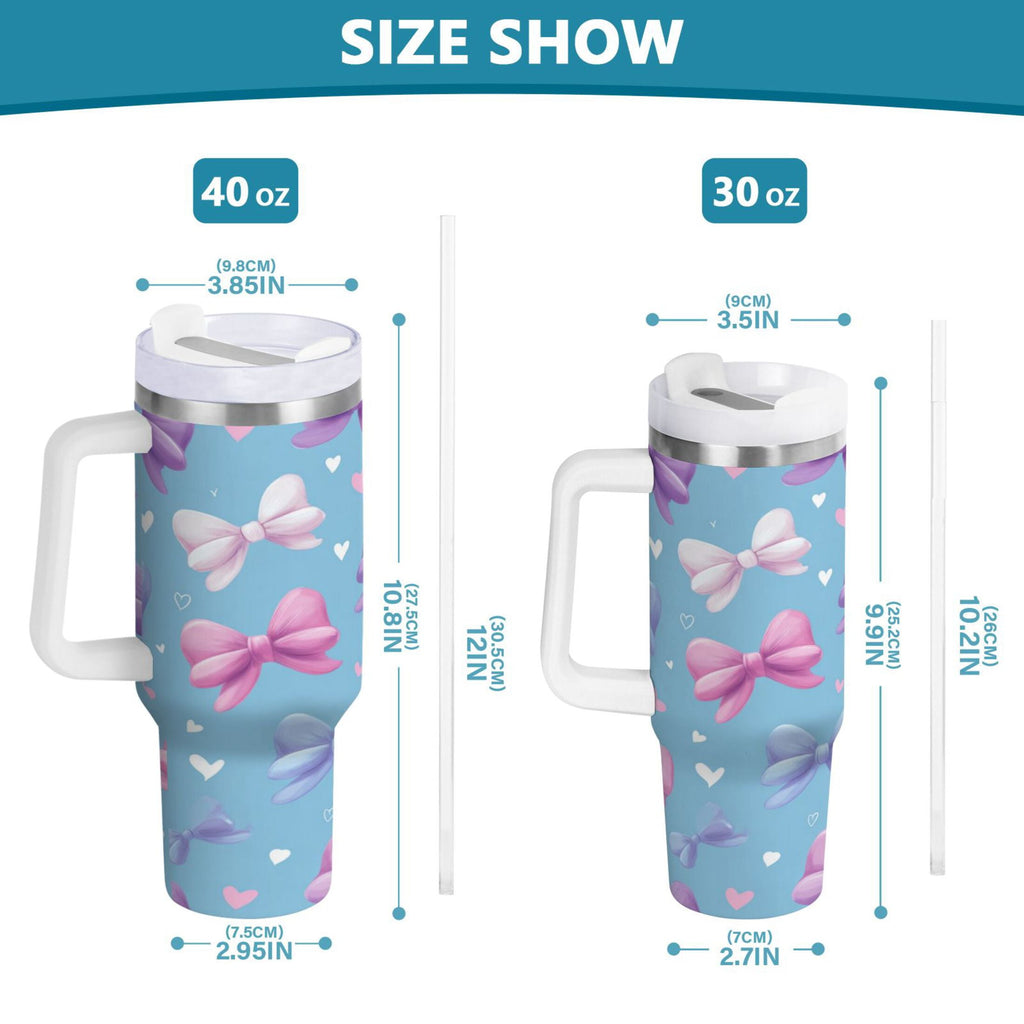 30 oz Insulated Stainless Steel Tumbler Double Wall Stainless Steel Tumbler with 2-Way Drinking Pink and Purple Bows - C8WV