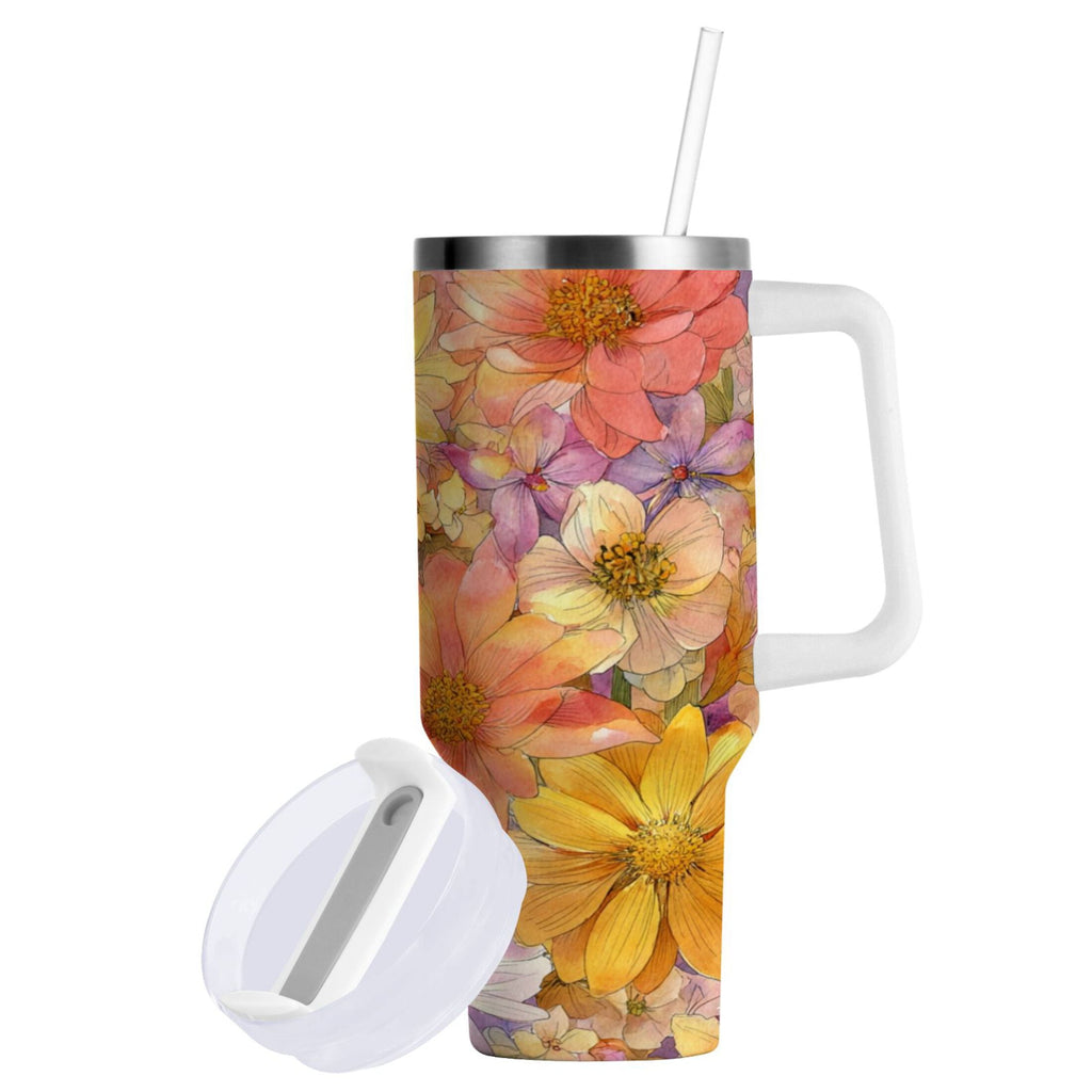 30 oz Insulated Stainless Steel Tumbler Double Wall Stainless Steel Tumbler with 2-Way Drinking Summer Blossoms - ZD7V