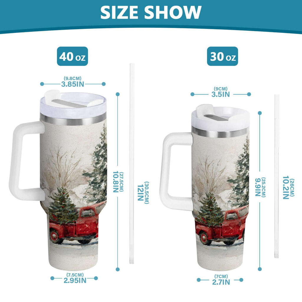 30 oz Insulated Stainless Steel Tumbler Double Wall Stainless Steel Tumbler with 2-Way Drinking Truck with Christmas Decorations - MPAG