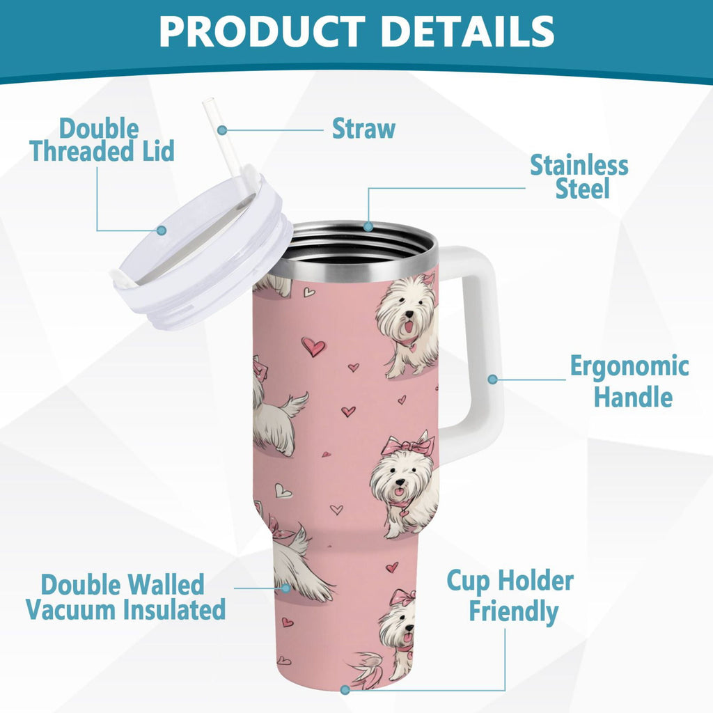 30 oz Insulated Stainless Steel Tumbler Double Wall Stainless Steel Tumbler with 2-Way Drinking Dogs Wearing Bows - MPGK