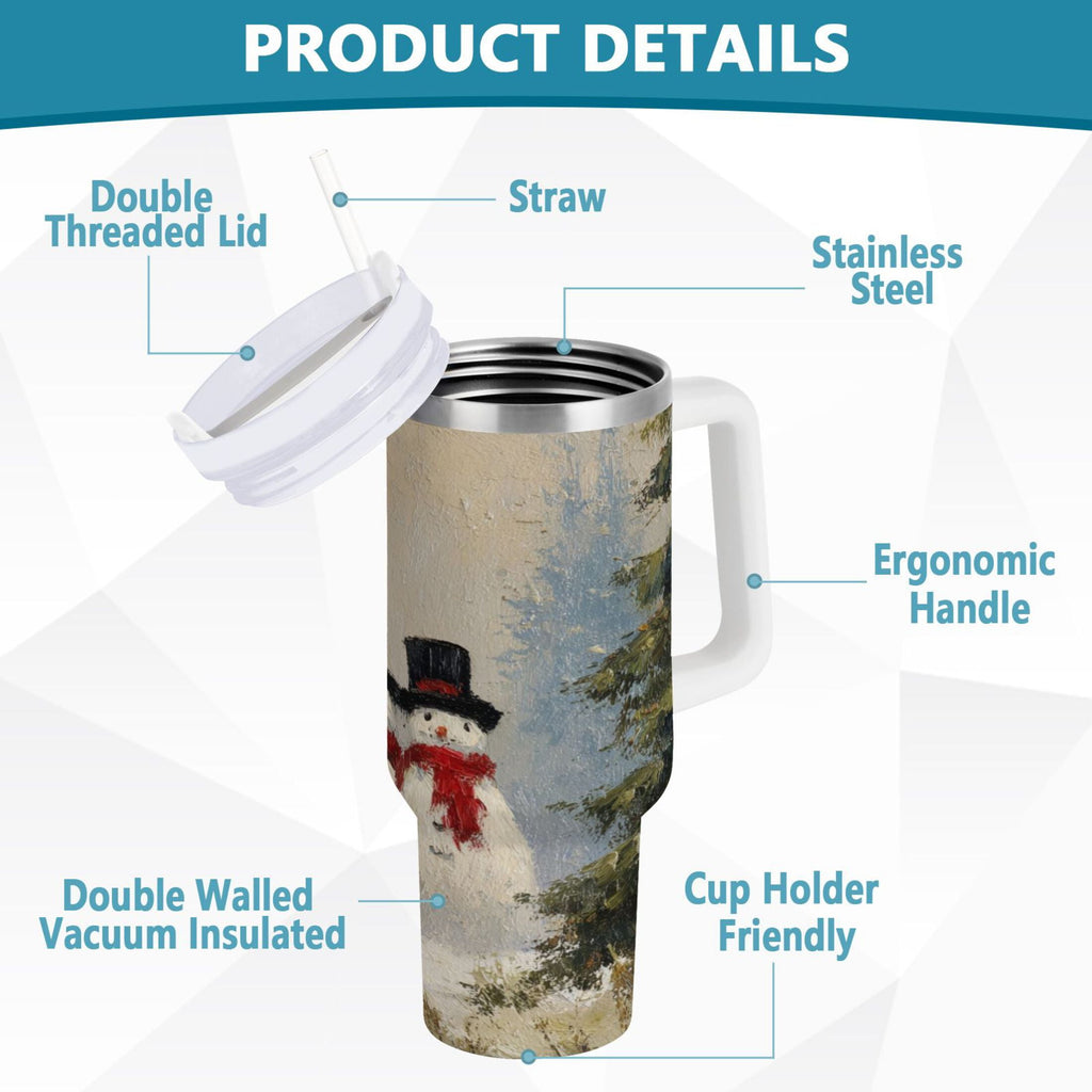 40 oz Insulated Stainless Steel Tumbler Double Wall Stainless Steel Tumbler with 2-Way Drinking Moody Snowman Couple - 3REN