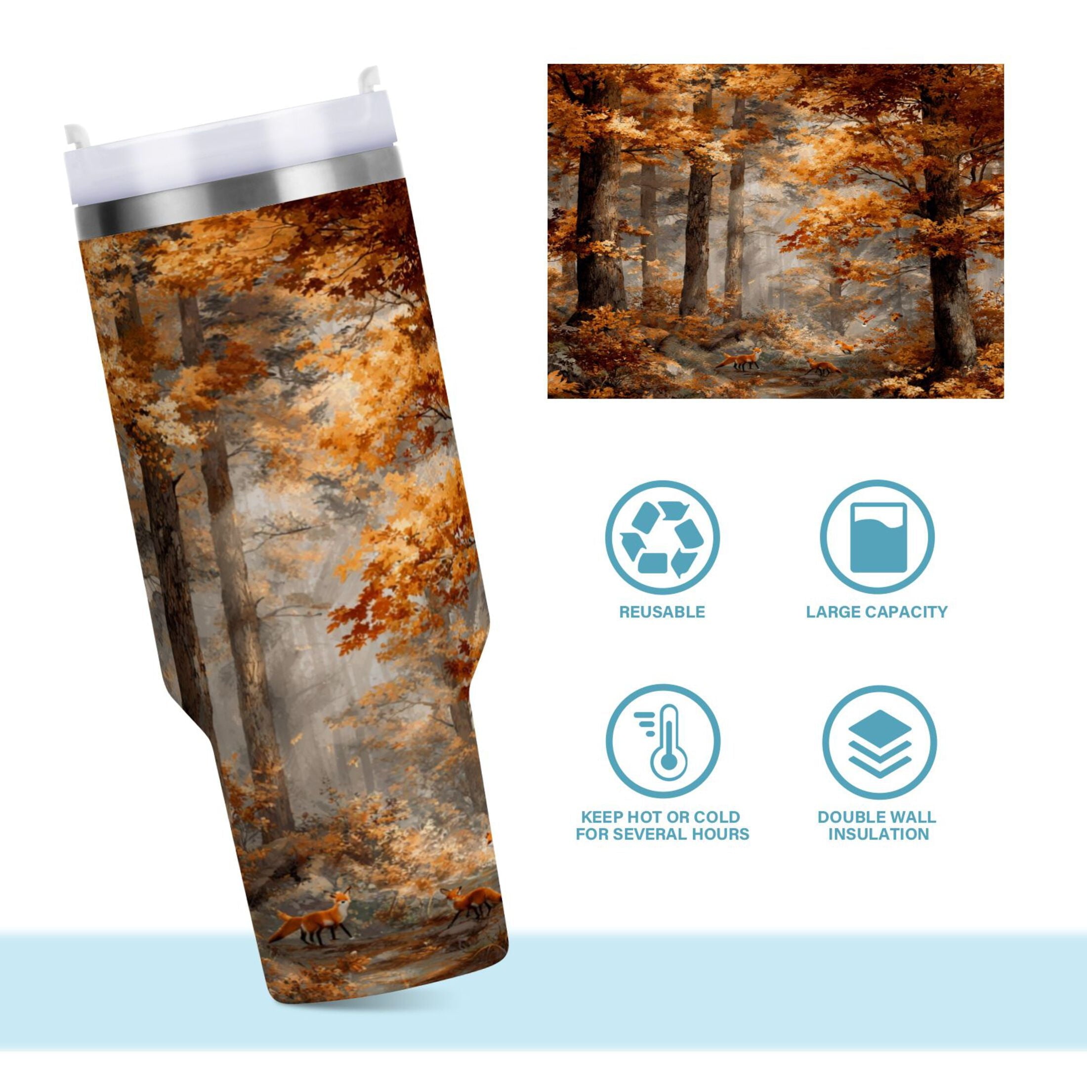 30 oz Insulated Stainless Steel Tumbler Double Wall Stainless Steel Tumbler with 2-Way Drinking Beautiful Autumn Forest - TMGP