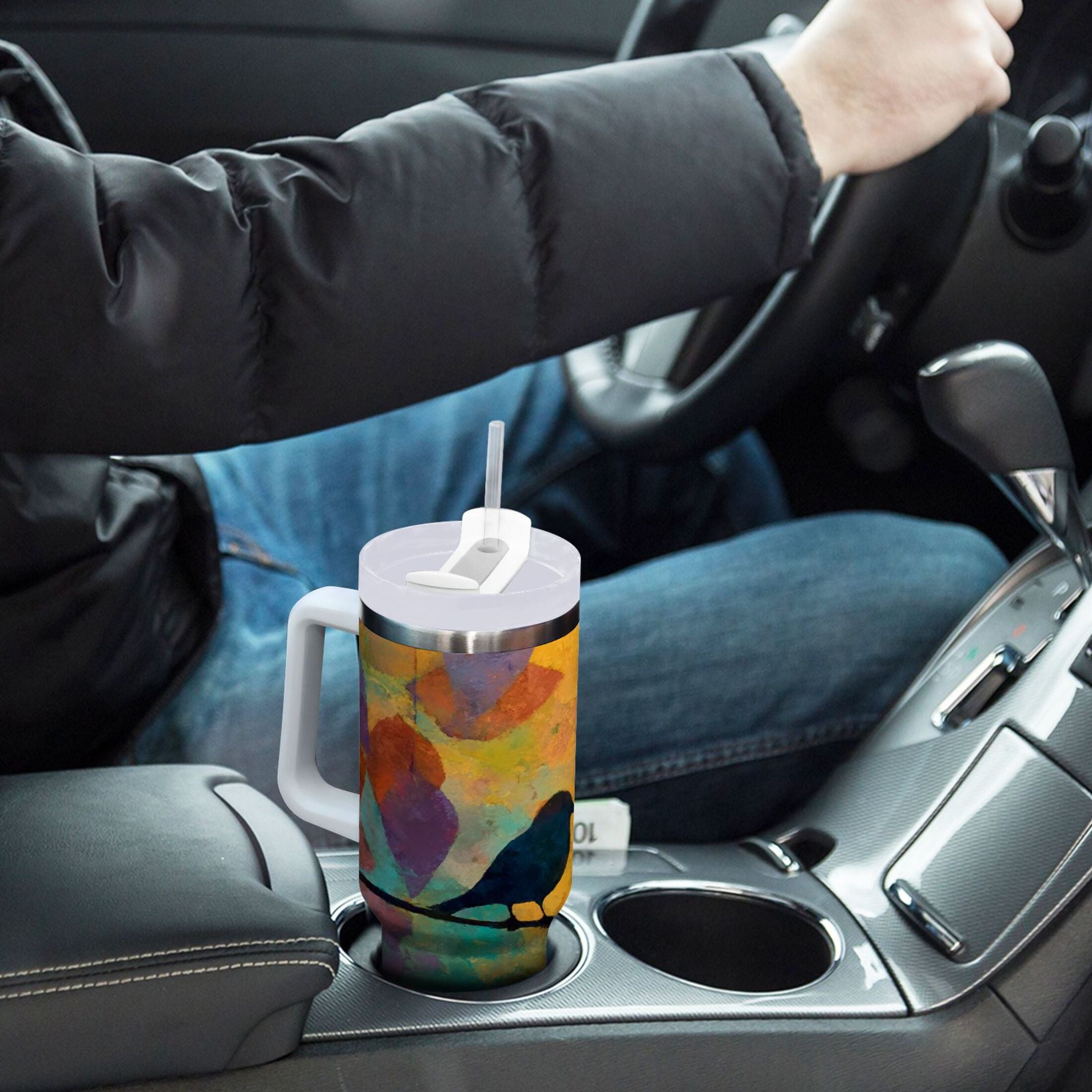 30 oz Insulated Stainless Steel Tumbler Double Wall Stainless Steel Tumbler with 2-Way Drinking Birds on A Wire - 5SJ2