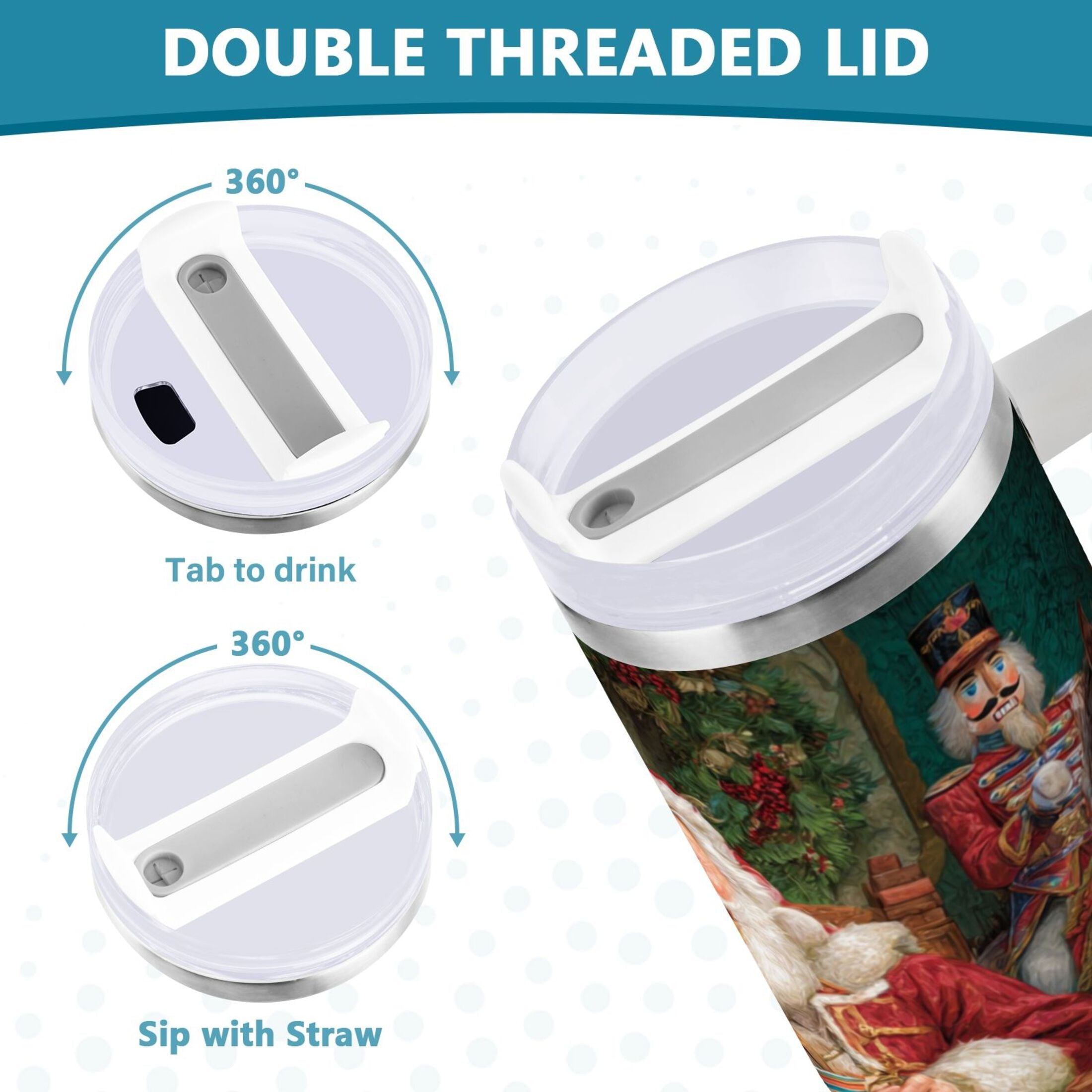 40 oz Insulated Stainless Steel Tumbler Double Wall Stainless Steel Tumbler with 2-Way Drinking Santa Eating Cookies - 29XB