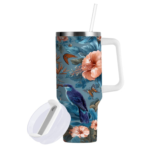 30 oz Insulated Stainless Steel Tumbler Double Wall Stainless Steel Tumbler with 2-Way Drinking Birds and Flowers - PWSL