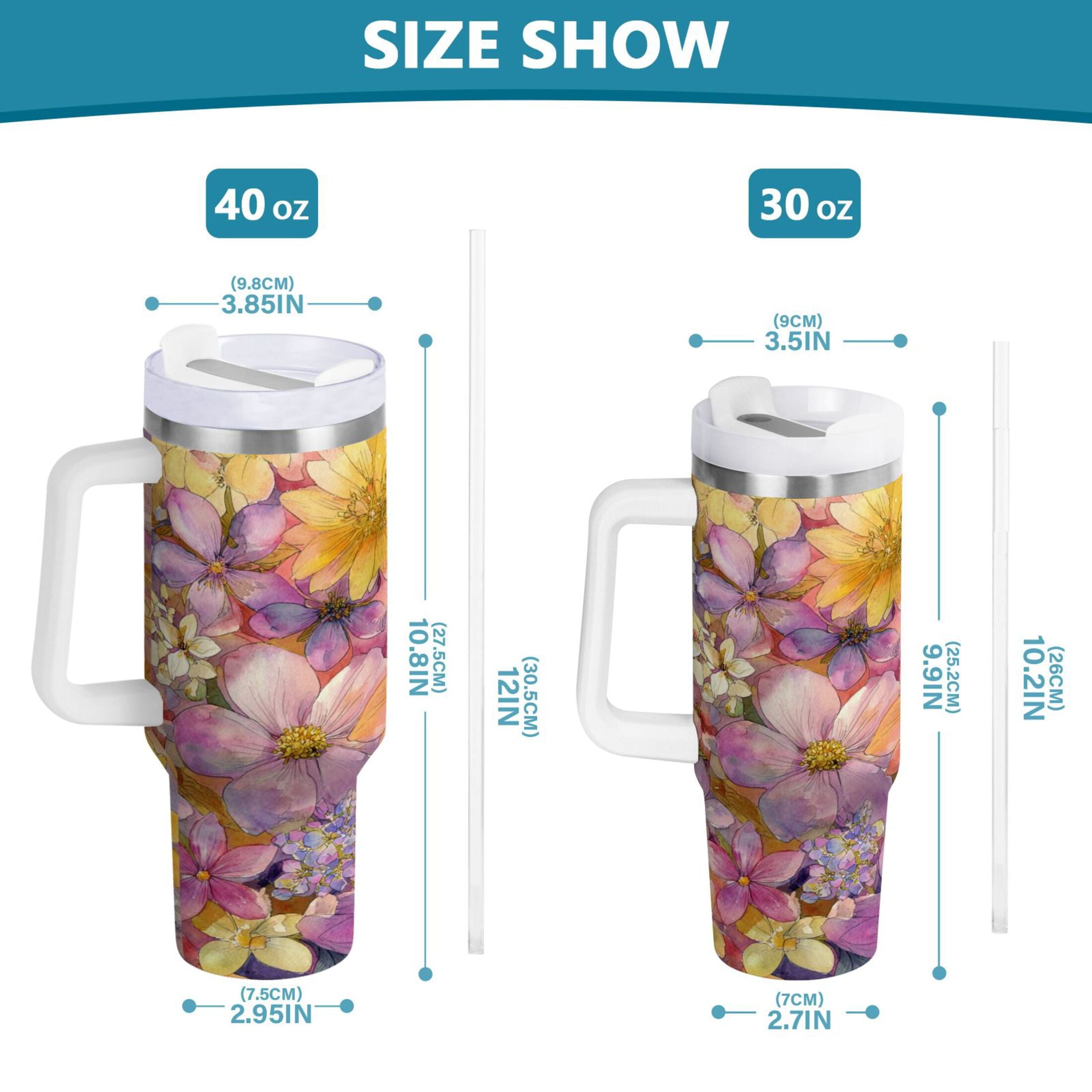 30 oz Insulated Stainless Steel Tumbler Double Wall Stainless Steel Tumbler with 2-Way Drinking Summer Blossoms - ZD7V