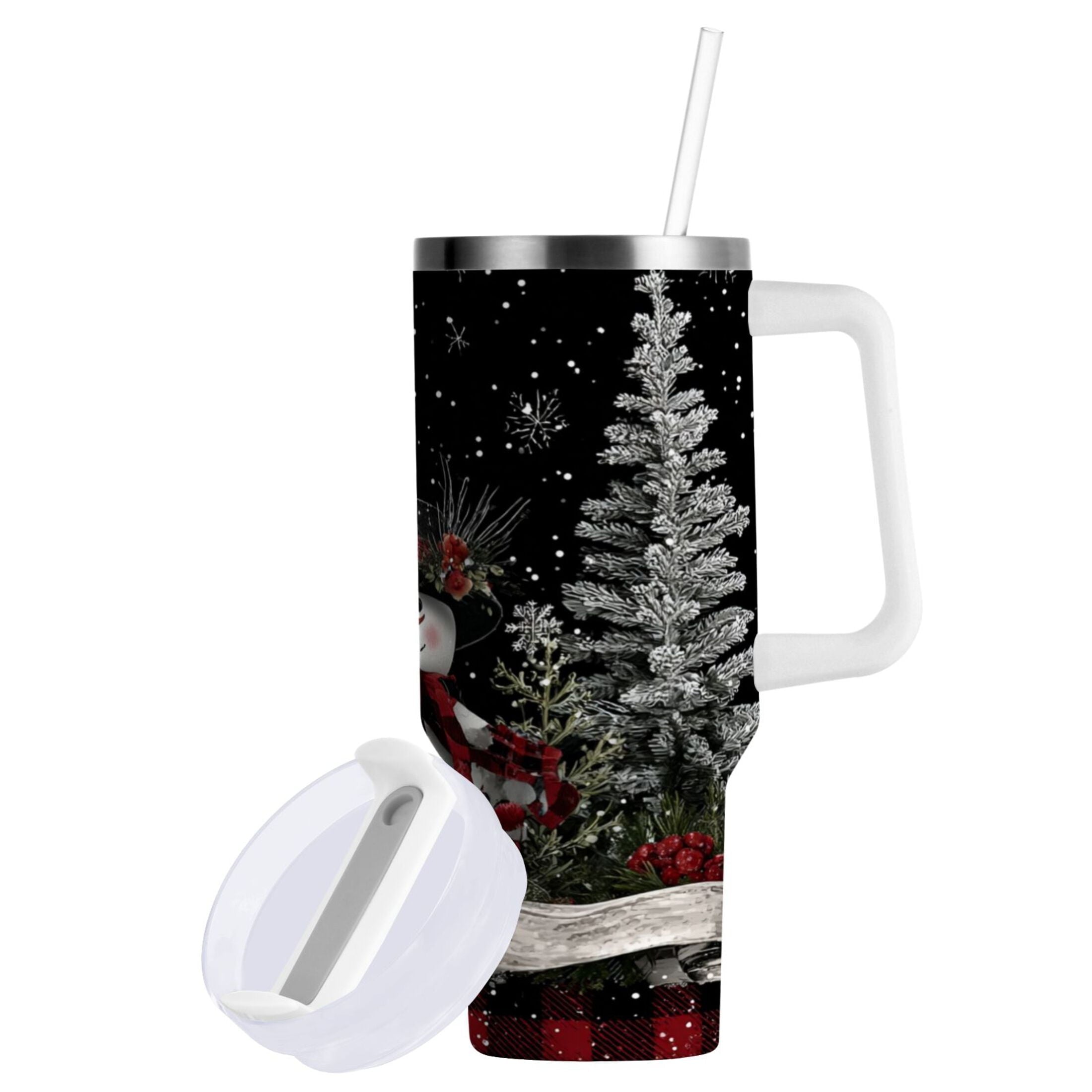 30 oz Insulated Stainless Steel Tumbler Double Wall Stainless Steel Tumbler with 2-Way Drinking Christmas Snowman - ST6G