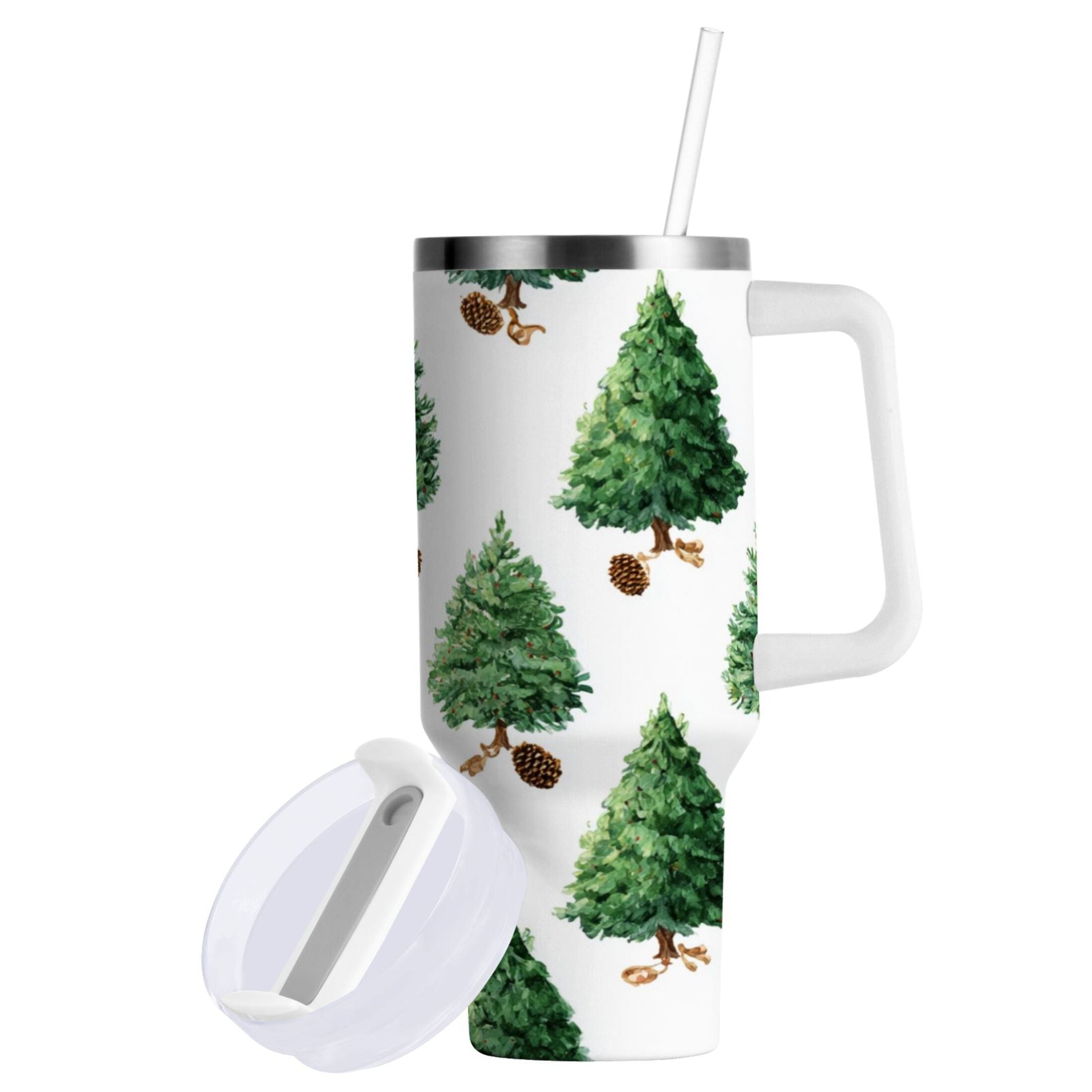 30 oz Insulated Stainless Steel Tumbler Double Wall Stainless Steel Tumbler with 2-Way Drinking Watercolor Green Christmas Tree - C538