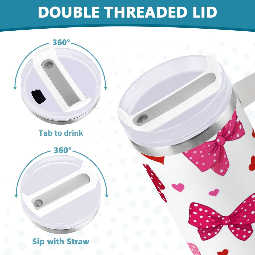 30 oz Insulated Stainless Steel Tumbler Double Wall Stainless Steel Tumbler with 2-Way Drinking Red and Pink Bows - EJXV