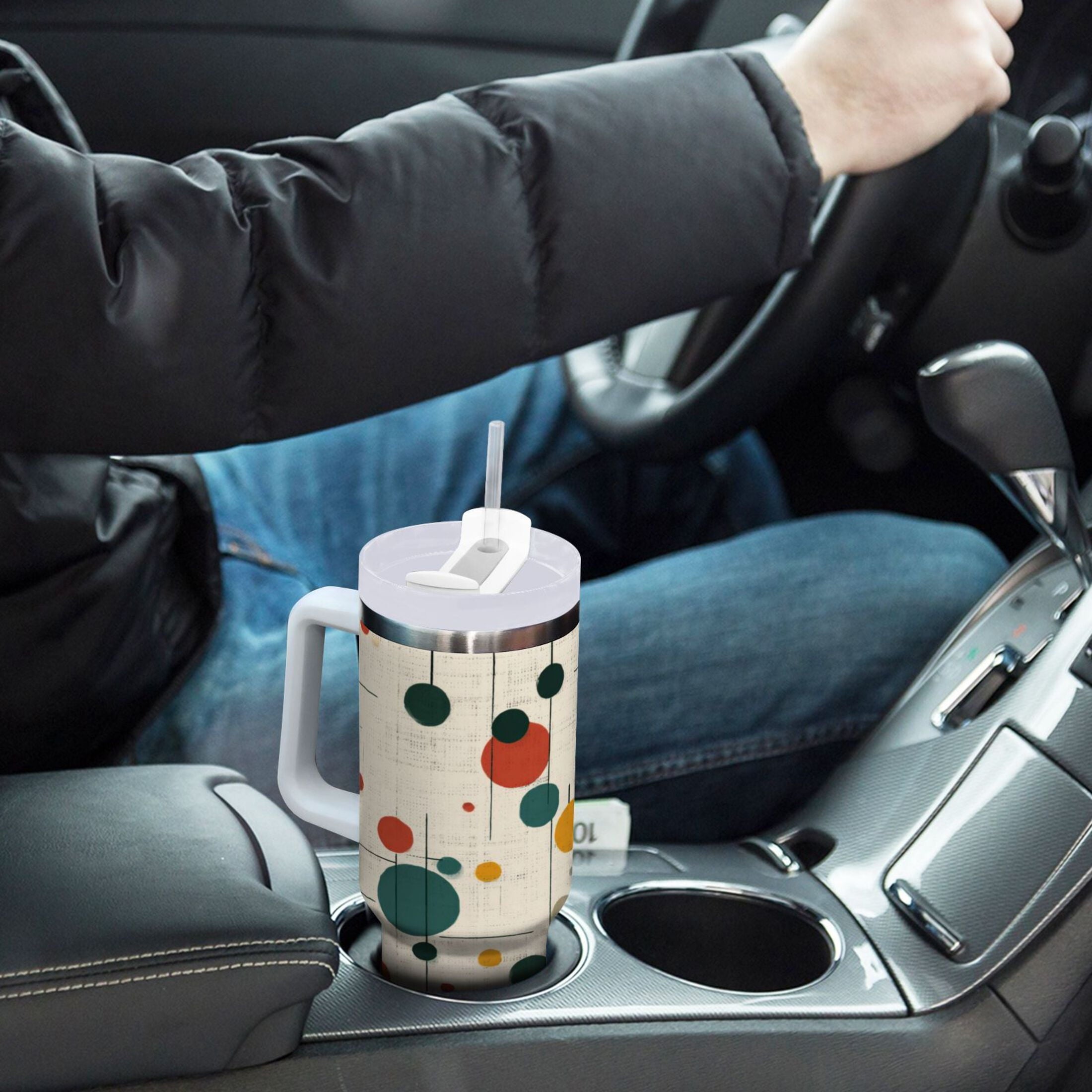 30 oz Insulated Stainless Steel Tumbler Double Wall Stainless Steel Tumbler with 2-Way Drinking Colorful Dots and Lines - M4M4