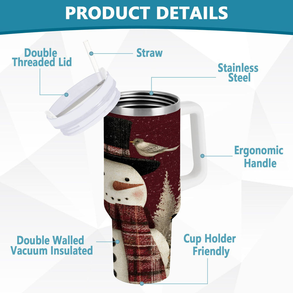30 oz Insulated Stainless Steel Tumbler Double Wall Stainless Steel Tumbler with 2-Way Drinking Snowman and Birds - NGNC