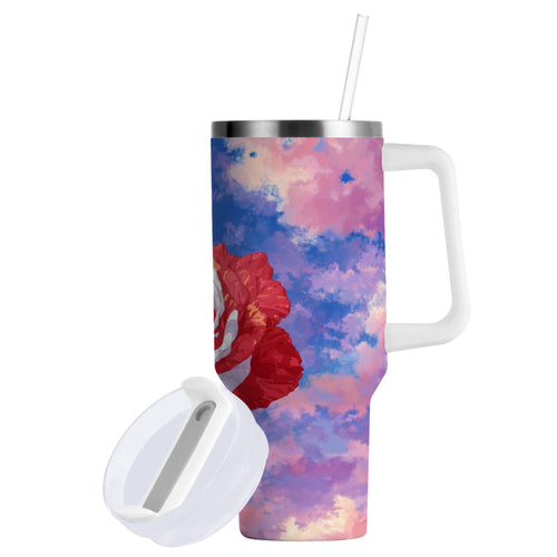 30 oz Insulated Stainless Steel Tumbler Double Wall Stainless Steel Tumbler with 2-Way Drinking Rose with Flag Pattern - GGUS