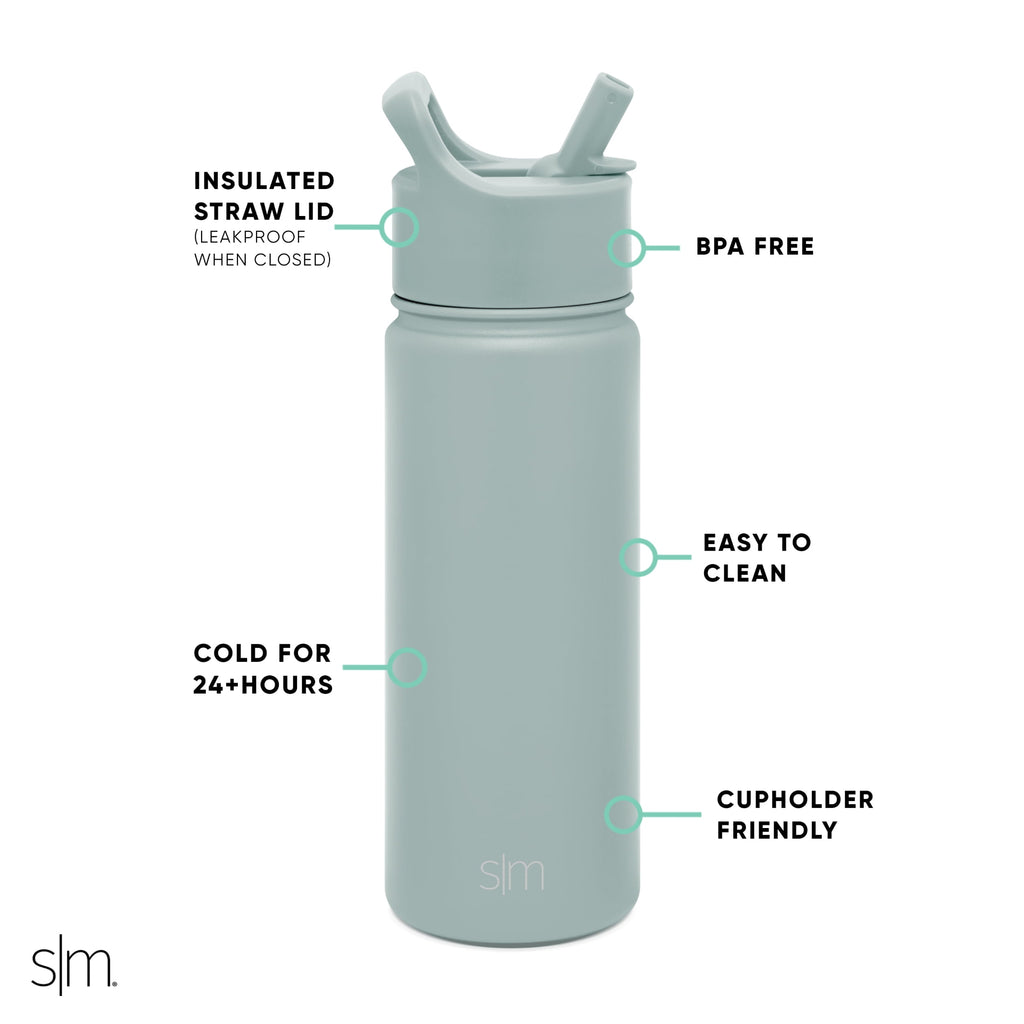 Simple Modern Summit Water Bottle Straw Lid Vacuum Insulated Stainless Steel Bottle | 18 fl oz - 4ASB