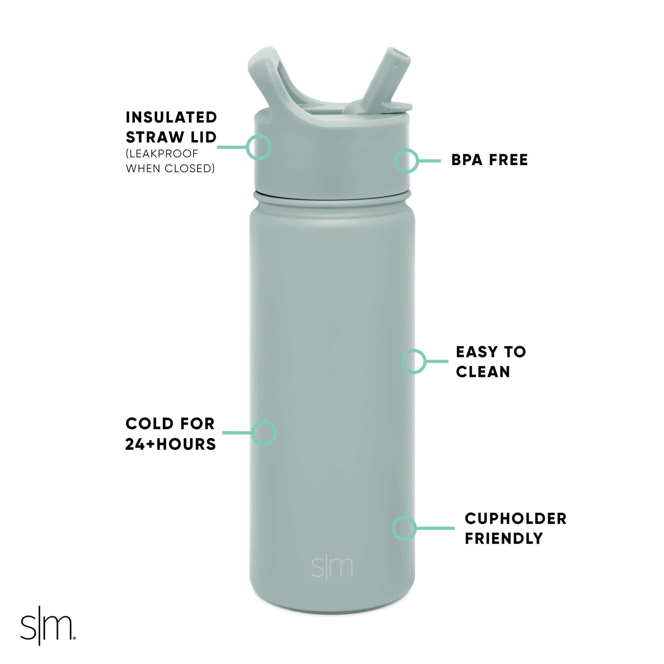 Simple Modern Summit Water Bottle Straw Lid Vacuum Insulated Stainless Steel Bottle | 18 fl oz - 4ASB