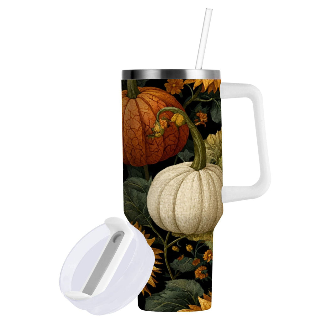 40 oz Insulated Stainless Steel Tumbler Double Wall Stainless Steel Tumbler with 2-Way Drinking Pumpkins and Sunflowers Pattern - YTXK