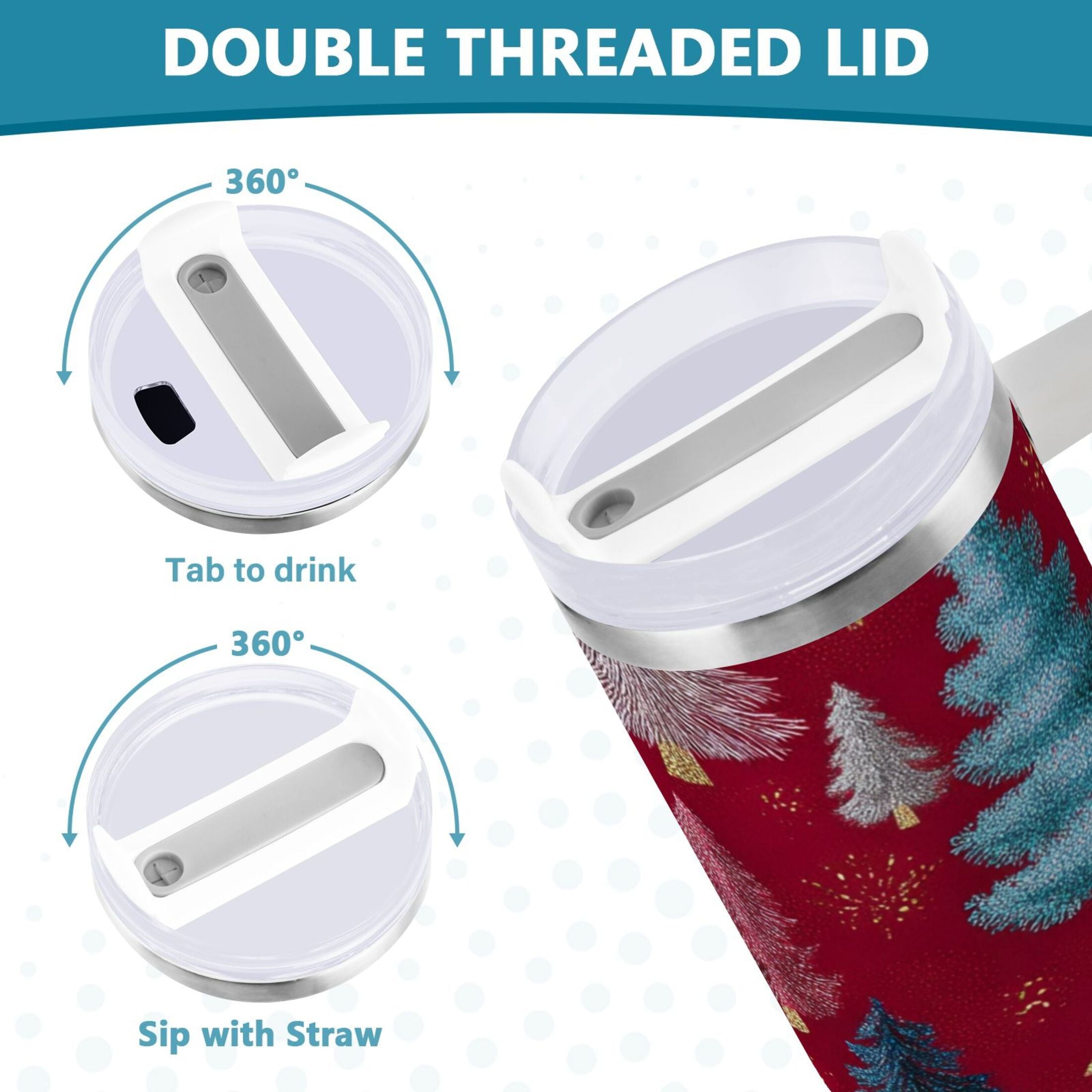 30 oz Insulated Stainless Steel Tumbler Double Wall Stainless Steel Tumbler with 2-Way Drinking Stylized Christmas Trees - XKAX