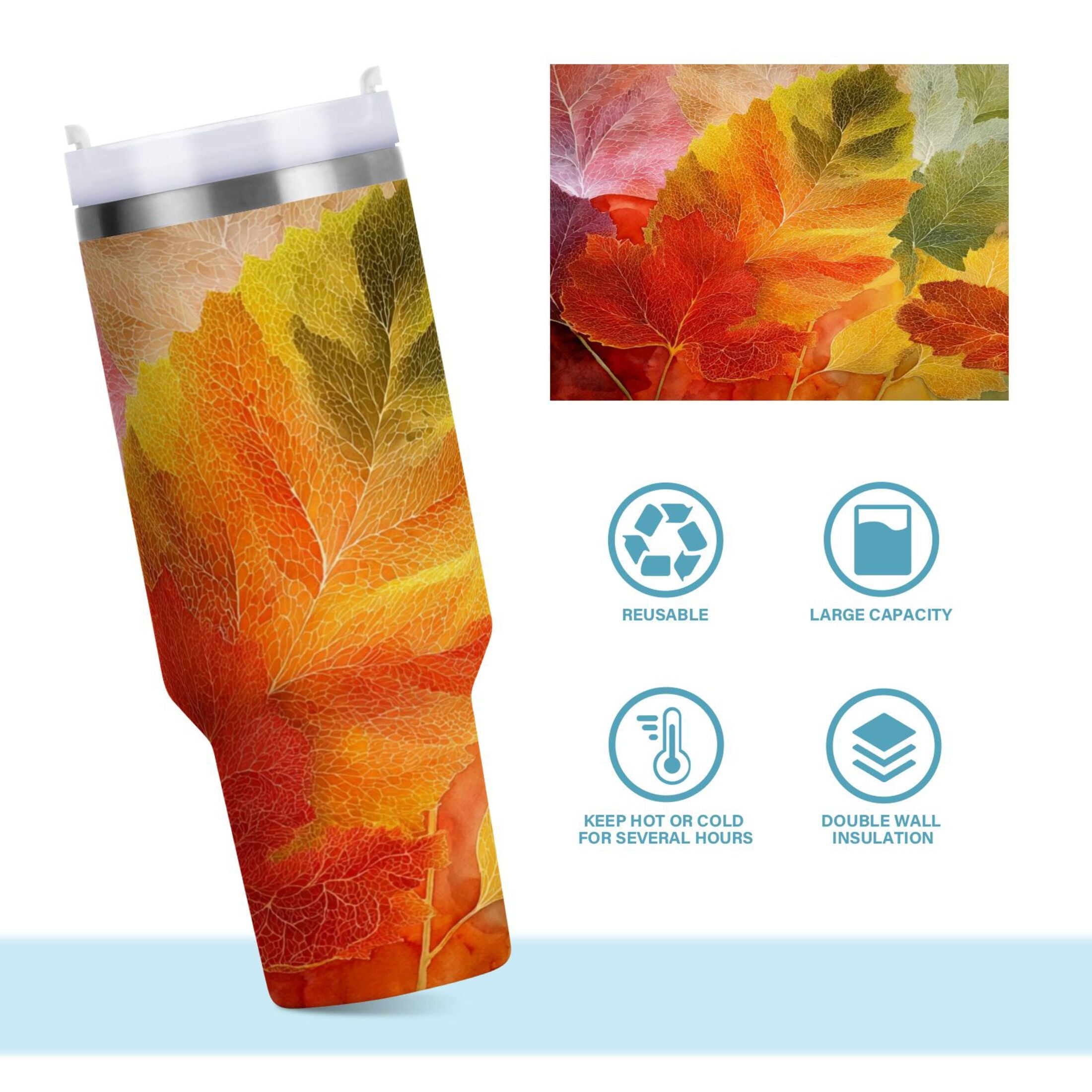 30 oz Insulated Stainless Steel Tumbler Double Wall Stainless Steel Tumbler with 2-Way Drinking Various Shades Autumn Leaves - GYLD