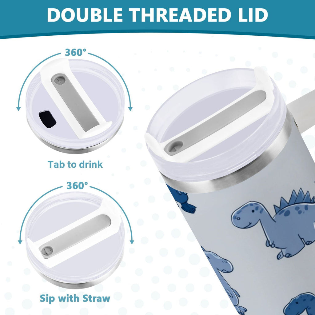 30 oz Insulated Stainless Steel Tumbler Double Wall Stainless Steel Tumbler with 2-Way Drinking Cute Blue Dinosaurs - 9QJB