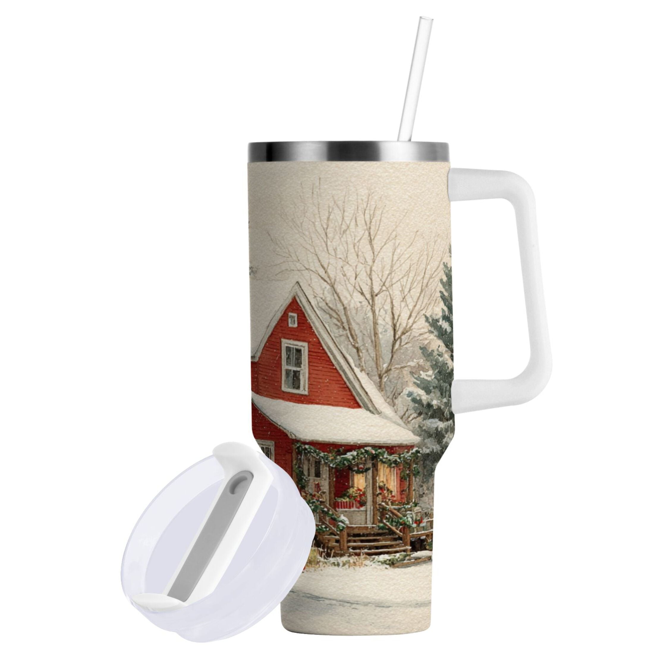 40 oz Insulated Stainless Steel Tumbler Double Wall Stainless Steel Tumbler with 2-Way Drinking House with Snow-covered Roof - 48Z3