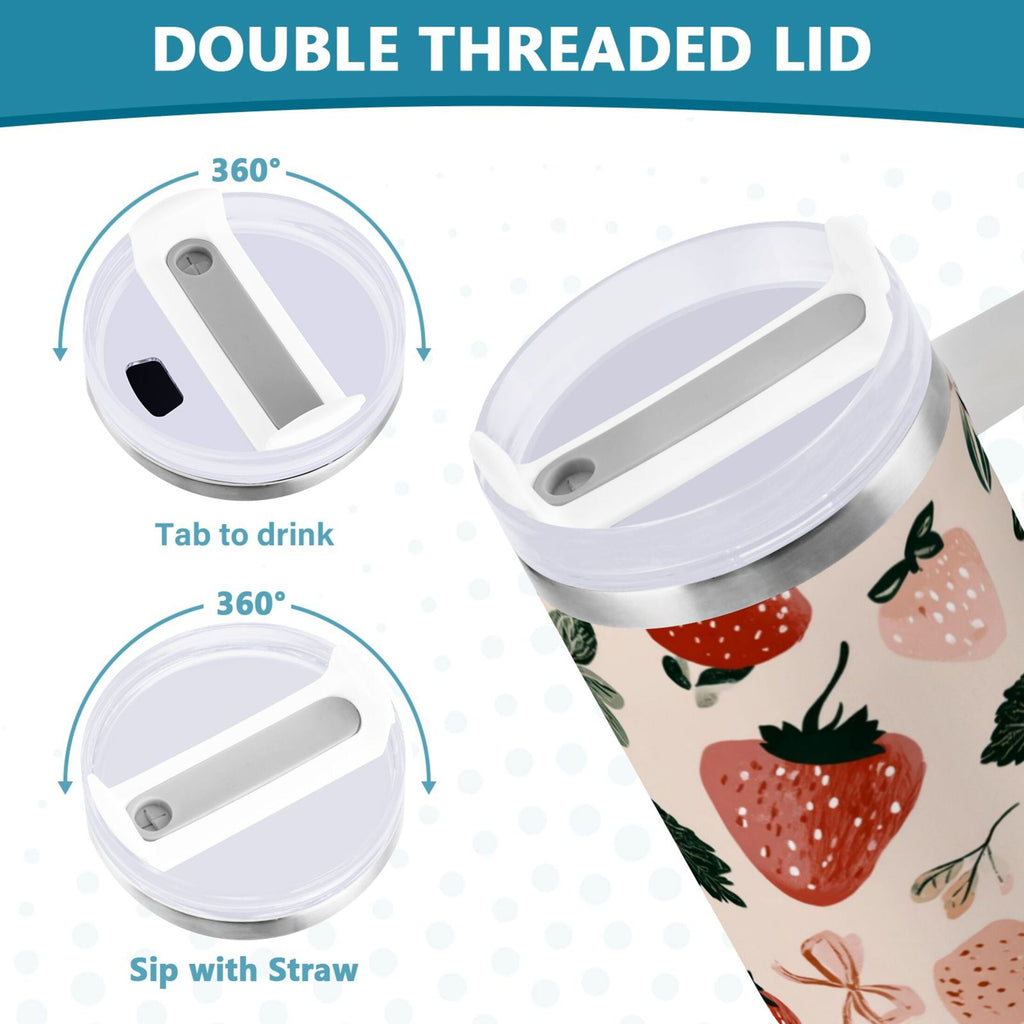 30 oz Insulated Stainless Steel Tumbler Double Wall Stainless Steel Tumbler with 2-Way Drinking Cute Pinks Strawberries - 3FLG