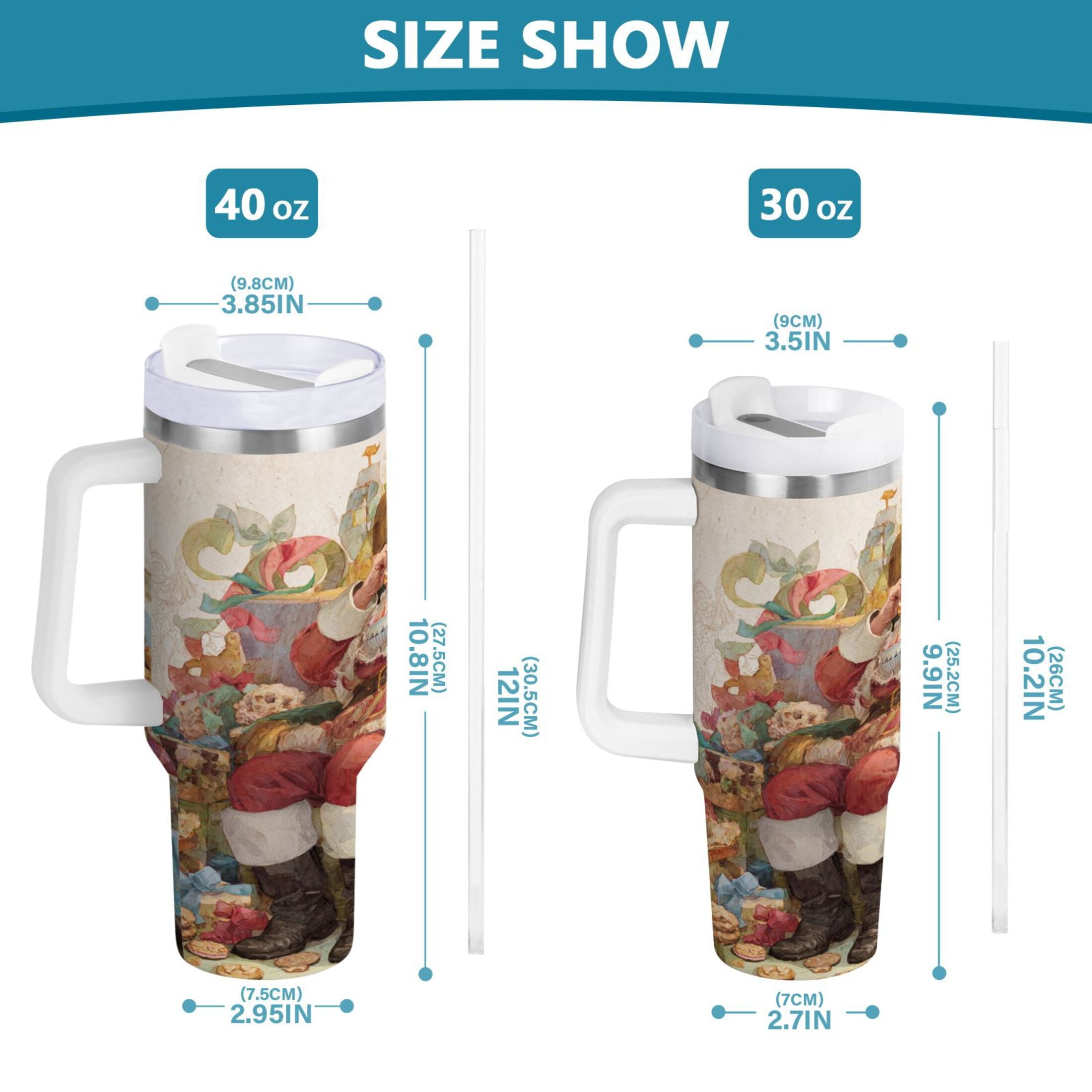30 oz Insulated Stainless Steel Tumbler Double Wall Stainless Steel Tumbler with 2-Way Drinking Santa Claus Sitting in Chair - EC23