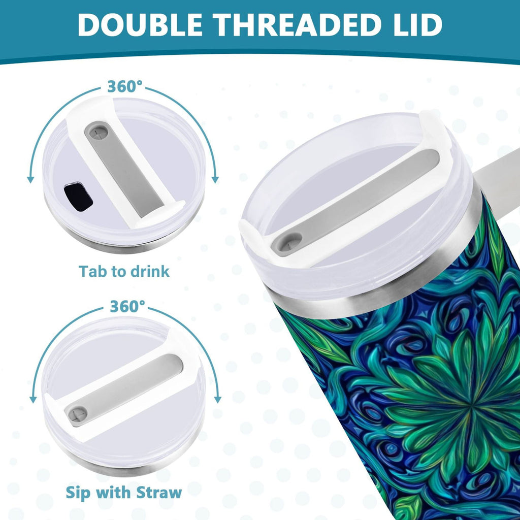 40 oz Insulated Stainless Steel Tumbler Double Wall Stainless Steel Tumbler with 2-Way Drinking Elegant Blue Traditional Patterns - KMPM