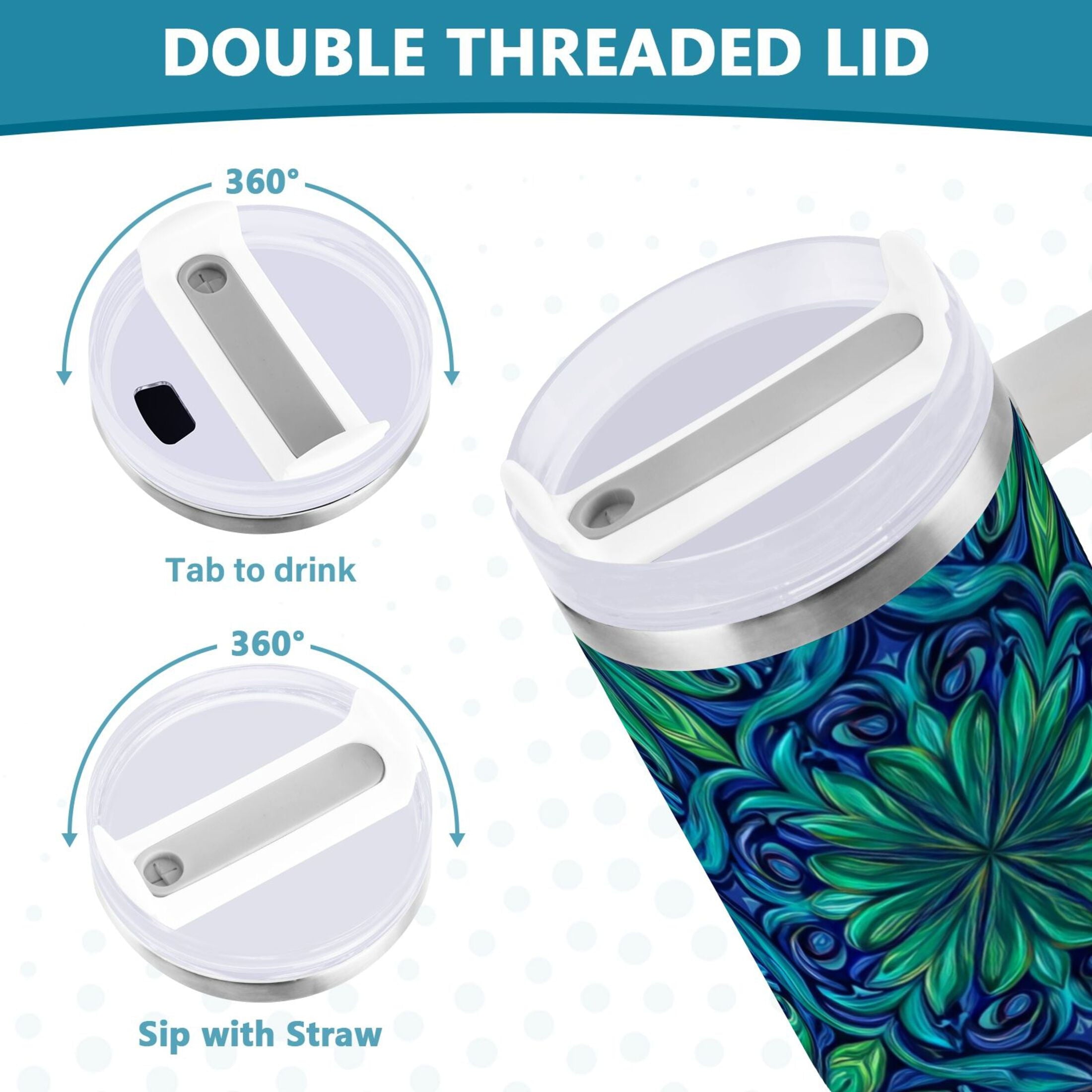 40 oz Insulated Stainless Steel Tumbler Double Wall Stainless Steel Tumbler with 2-Way Drinking Elegant Blue Traditional Patterns - KMPM