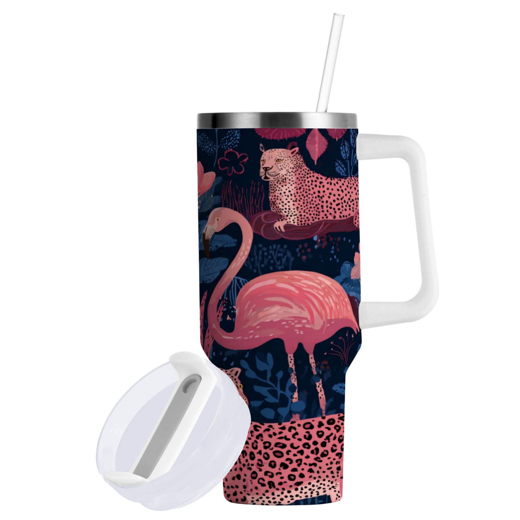 30 oz Insulated Stainless Steel Tumbler Double Wall Stainless Steel Tumbler with 2-Way Drinking Flamingos and Leopard Print - C5CH