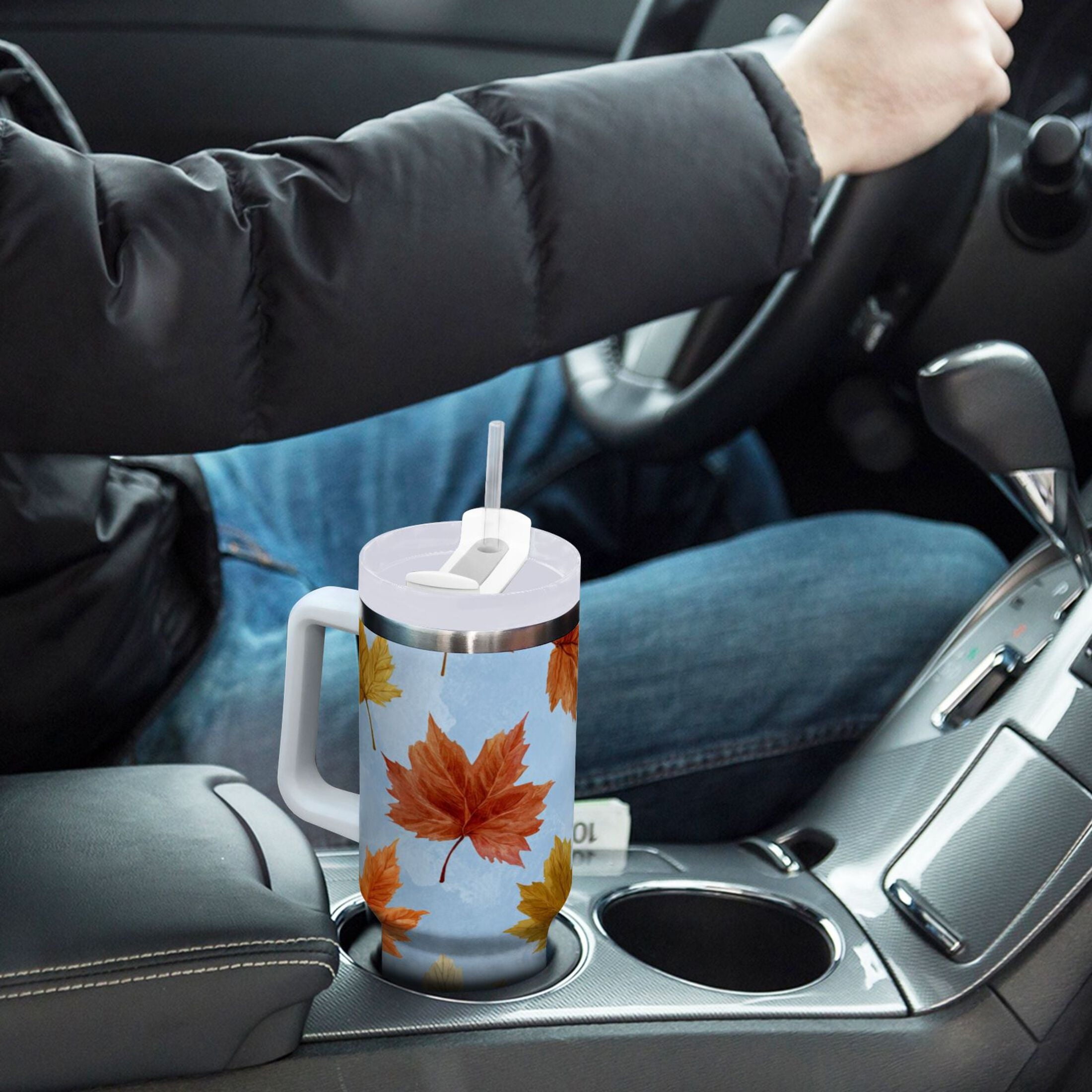 30 oz Insulated Stainless Steel Tumbler Double Wall Stainless Steel Tumbler with 2-Way Drinking Autumn Maple Leaves - GGC9