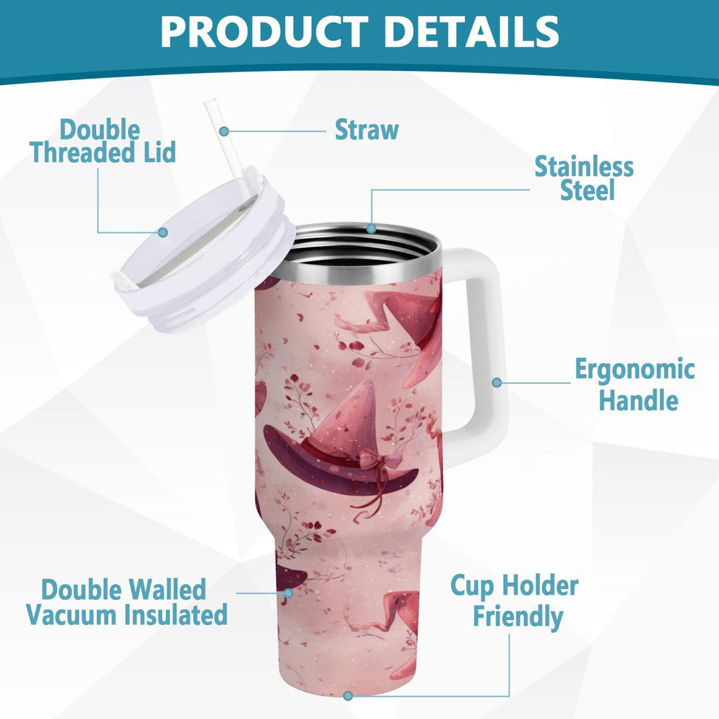 30 oz Insulated Stainless Steel Tumbler Double Wall Stainless Steel Tumbler with 2-Way Drinking Hats with Delicate Bows - 4CKV