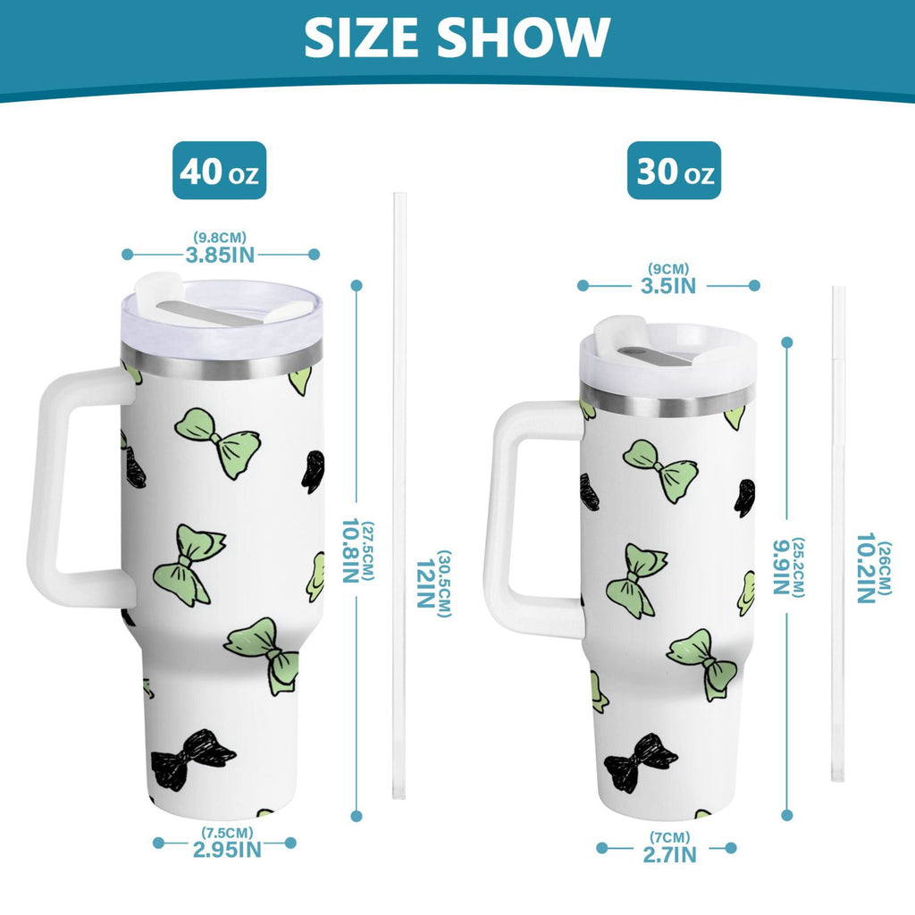 40 oz Insulated Stainless Steel Tumbler Double Wall Stainless Steel Tumbler with 2-Way Drinking Green and Black Bows - 99W2