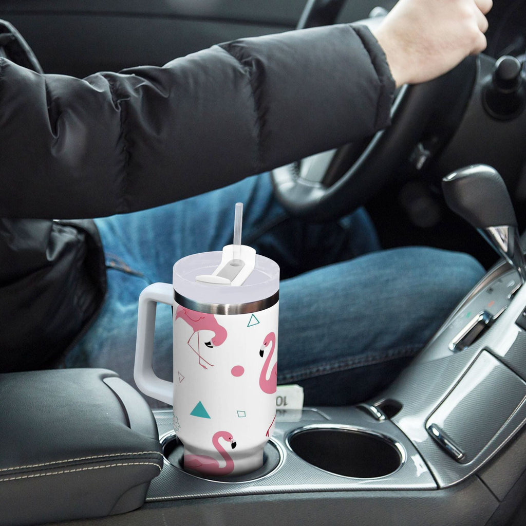 40 oz Insulated Stainless Steel Tumbler Double Wall Stainless Steel Tumbler with 2-Way Drinking Cute Flamingo Pattern - ADVU