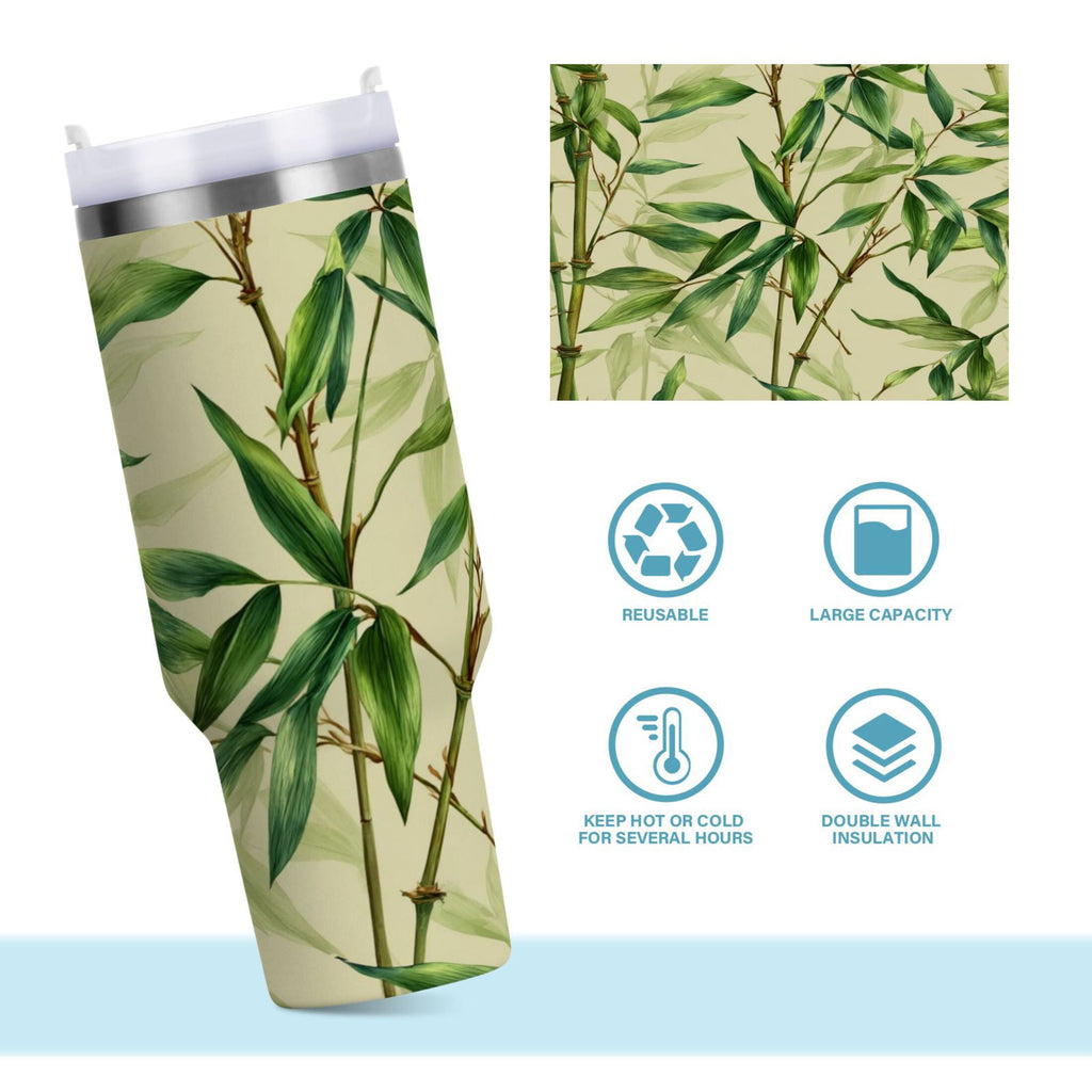 30 oz Insulated Stainless Steel Tumbler Double Wall Stainless Steel Tumbler with 2-Way Drinking Bamboo Pattern - G2ZM