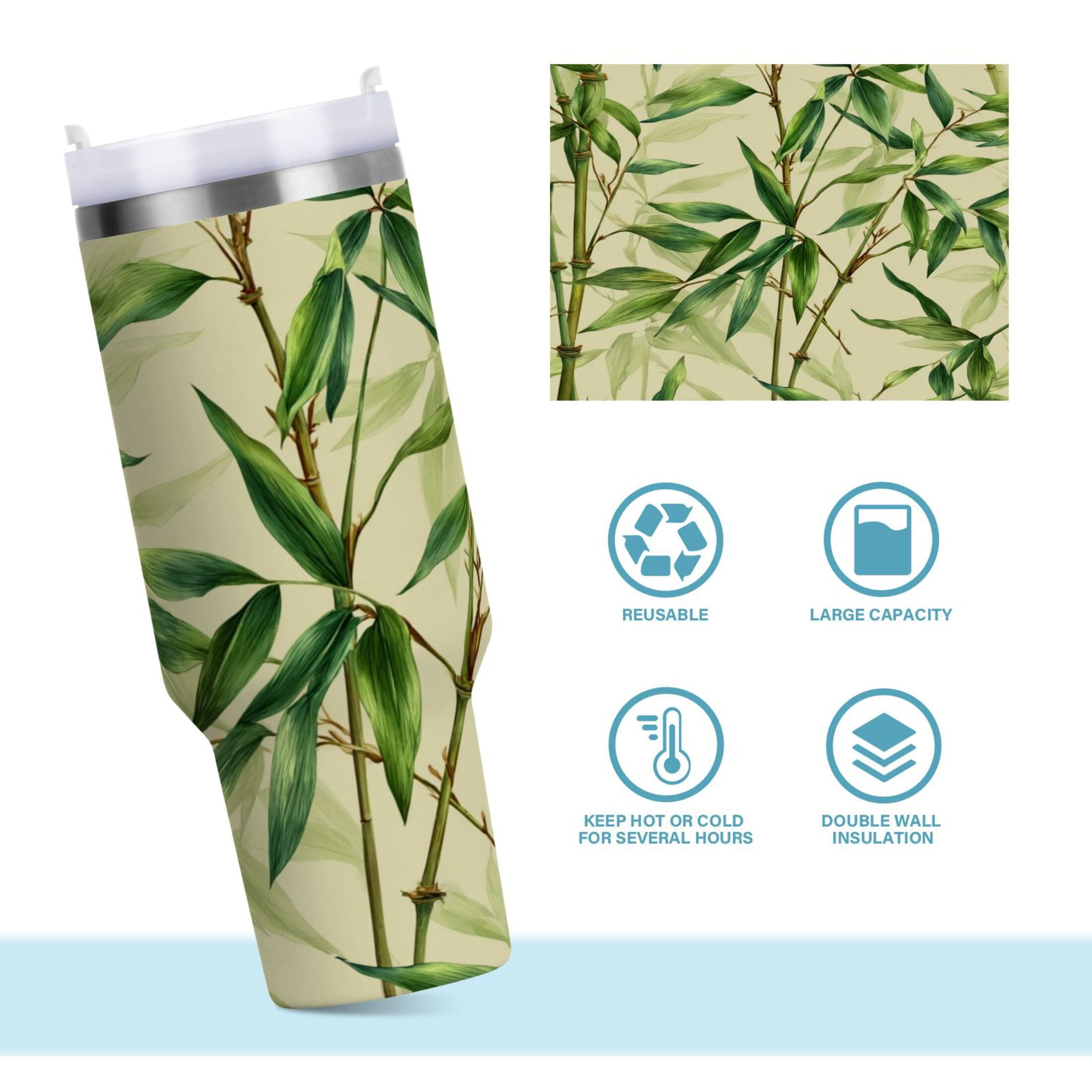 30 oz Insulated Stainless Steel Tumbler Double Wall Stainless Steel Tumbler with 2-Way Drinking Bamboo Pattern - G2ZM