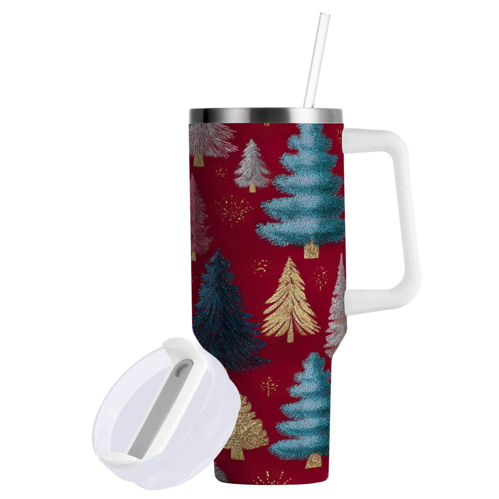 30 oz Insulated Stainless Steel Tumbler Double Wall Stainless Steel Tumbler with 2-Way Drinking Stylized Christmas Trees - XKAX