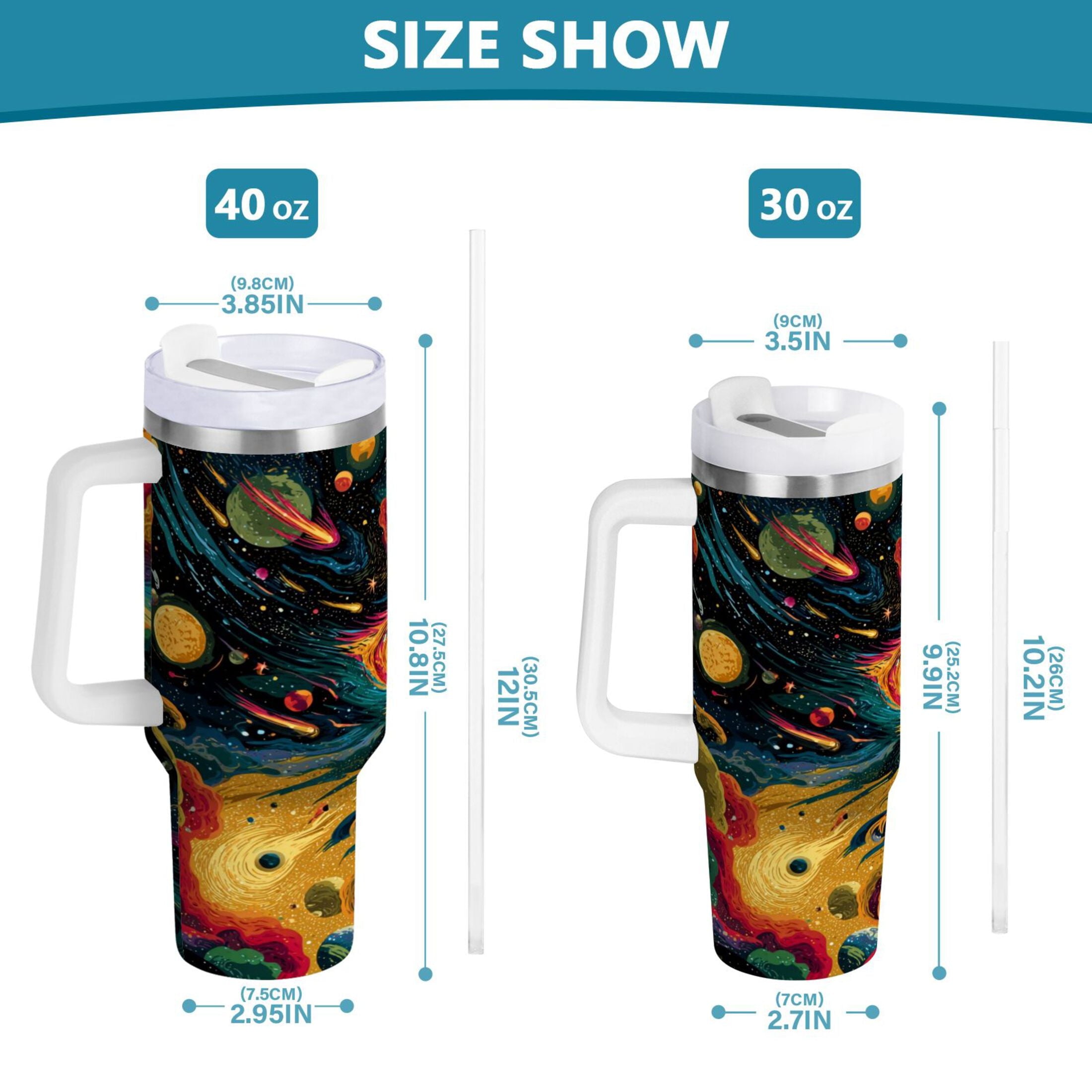40 oz Insulated Stainless Steel Tumbler Double Wall Stainless Steel Tumbler with 2-Way Drinking Swirling Galaxy - 9KKU